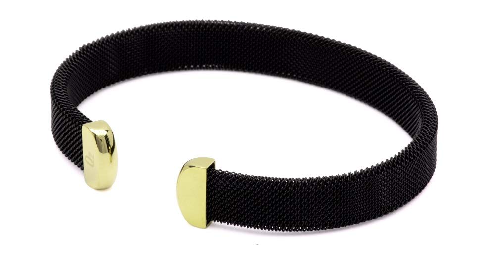 QRAY Midnight Black and Gold Stainless Steel Mesh Golf Bracelet for Men & Women - Stylish Sports Jewelry for Golf, Tennis, Running & Everyday Wear