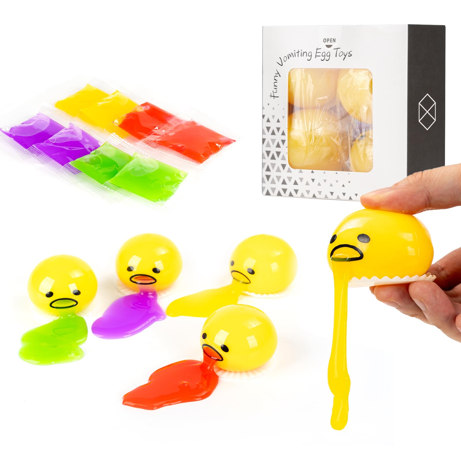 4-Pack Vomiting Egg Stress Ball - Funny Easter Gag Toys for Kids & Adults, Puking Slime Egg Yolk Squeeze Toy for Stress Relief & Anxiety, Fidget Sensory Toys for Classroom, Office & Party Favors