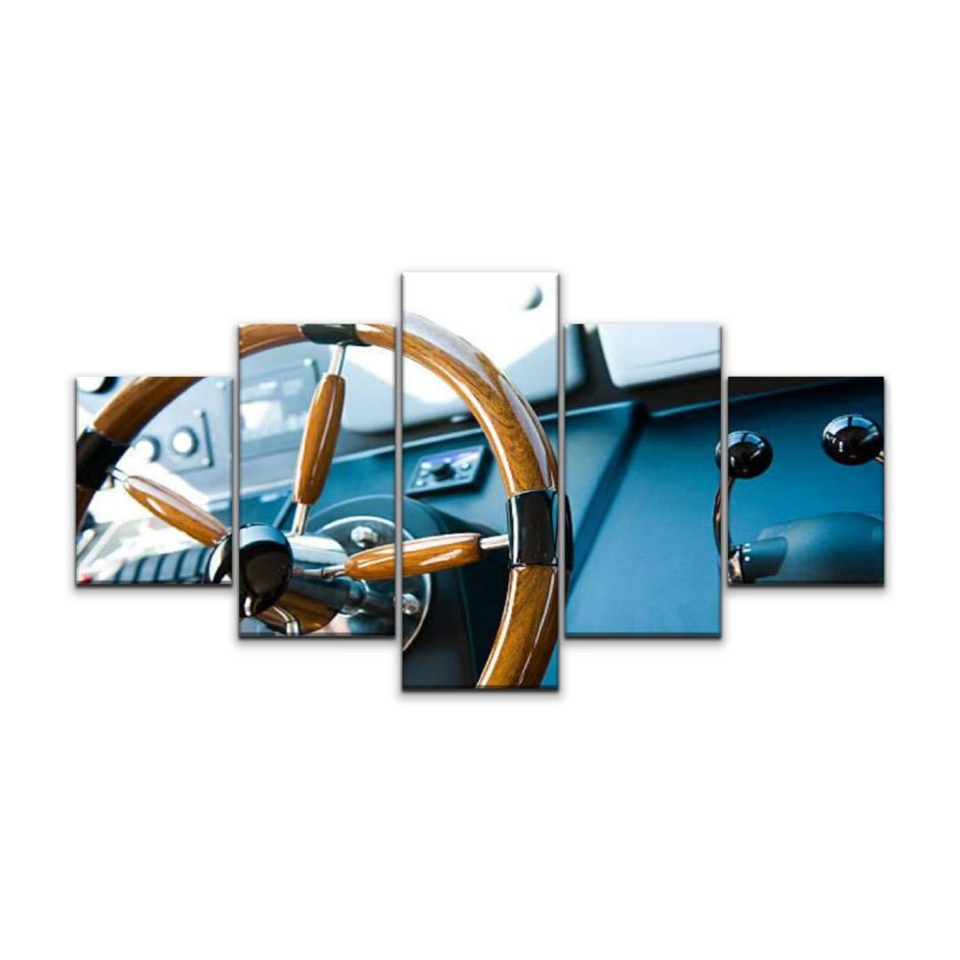 Vintage Ship Helm Canvas Wall Art - 5 Panel Large Nautical Steering Wheel Painting, Ready to Hang Home Decor for Living Room, Office & Bedroom | Perfect Gift for Sailors & Sea Lovers
