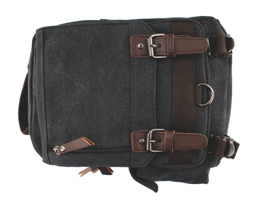 Durable Canvas Shoulder Backpack - Lightweight Travel Rucksack & Crossbody Messenger Sling Bag for Men Women (Black) - Perfect for Commuting, Hiking, School & Daily Use