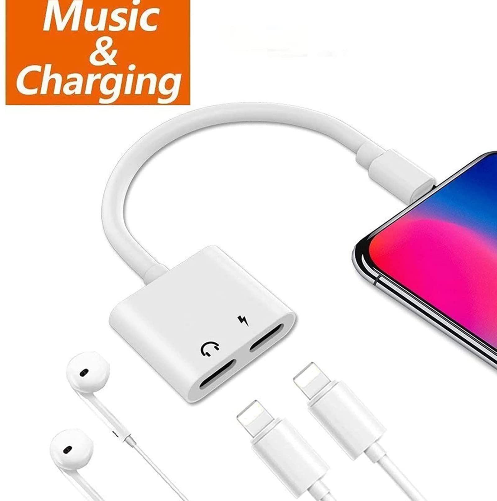 Apple MFi Certified 2-Pack iPhone Lightning to Dual Lightning Adapter - Splitter for Charging & AUX Headphones - Compatible with iPhone 13/12/11/SE/X/XR/XS/8/7 - Perfect for Car, Home & Travel Use