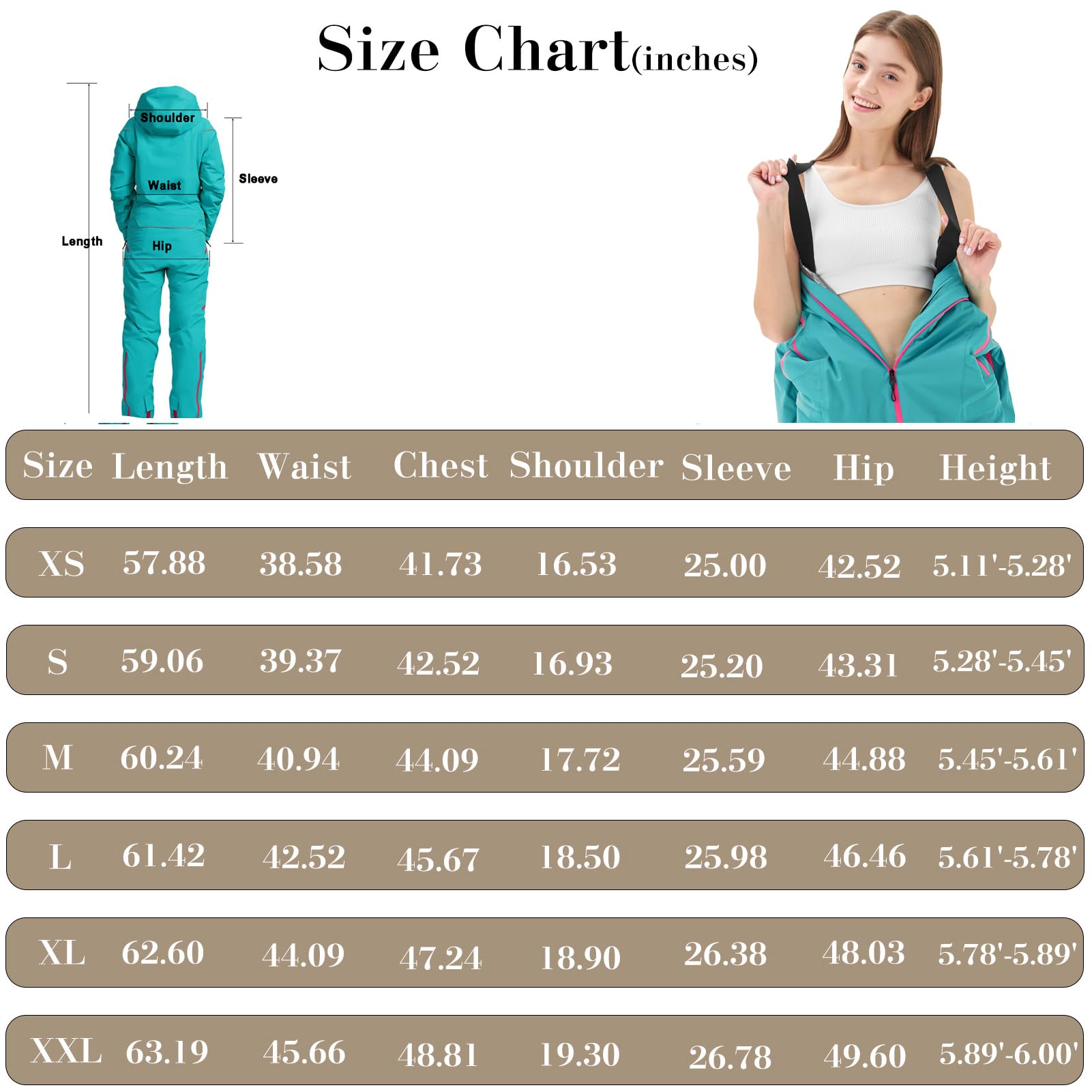 Women's One Piece Ski Suit - Windproof & Waterproof Snowsuit with Detachable Hood for Warmth & Breathability - Perfect for Snowboarding, Skiing & Winter Sports