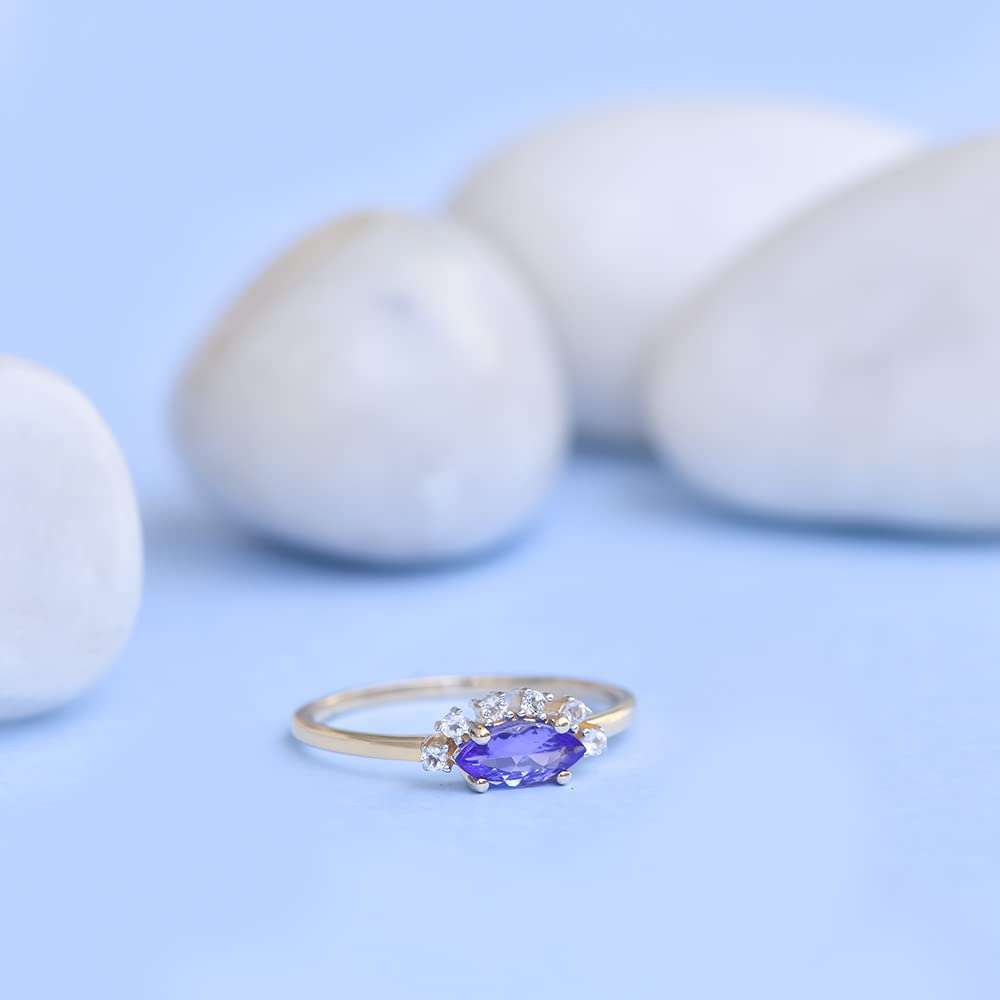 YoTreasure 10K Yellow Gold Healing Crystal Wedding Ring - Citrine, Green Onyx, London Blue Topaz, Ethiopian Opal, Moonstone & Tanzanite | Spiritual Jewelry for Meditation, Energy Healing & Special Occasions