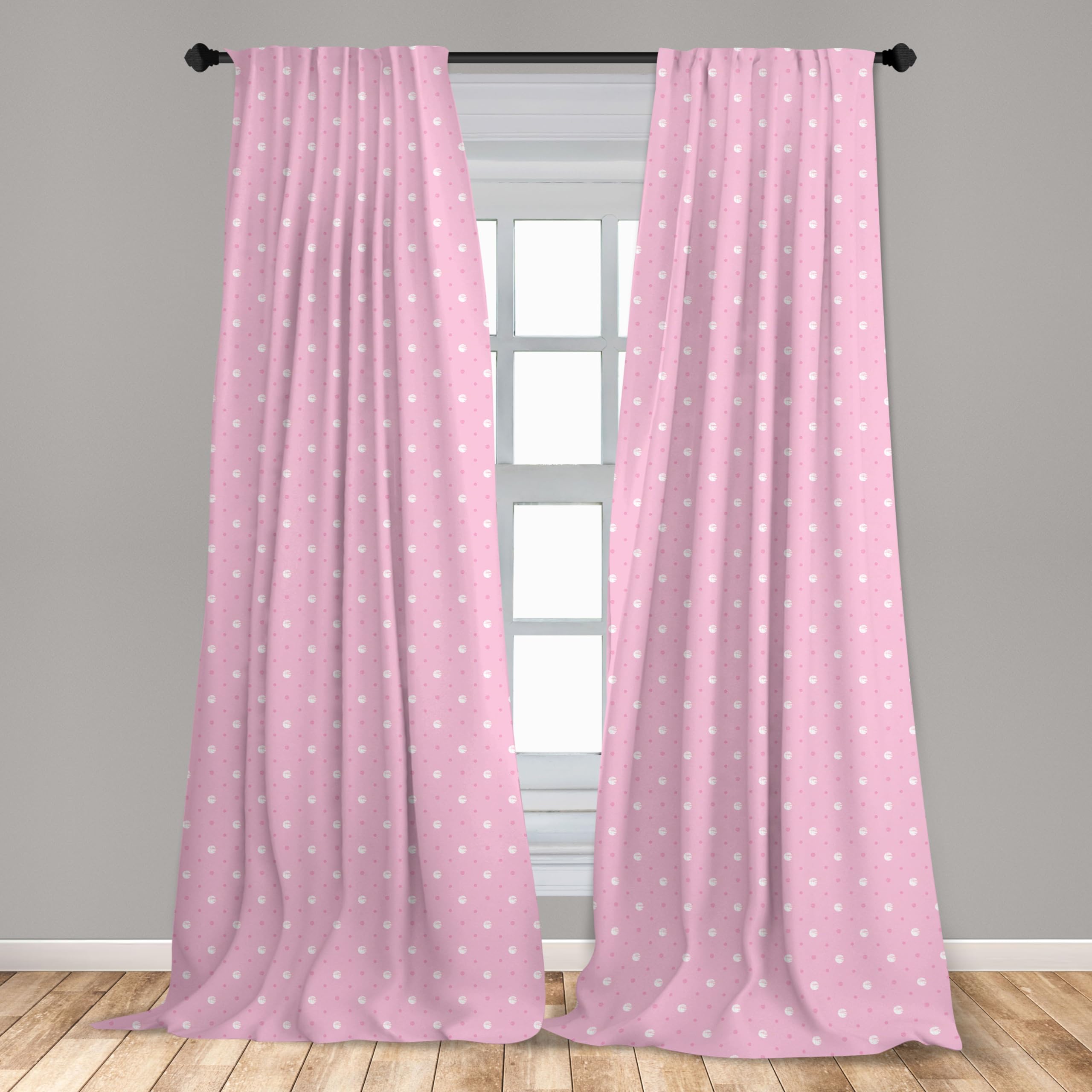 Ambesonne Pink Polka Dot Window Curtains - Lightweight 2-Panel Set with Rod Pocket, 28