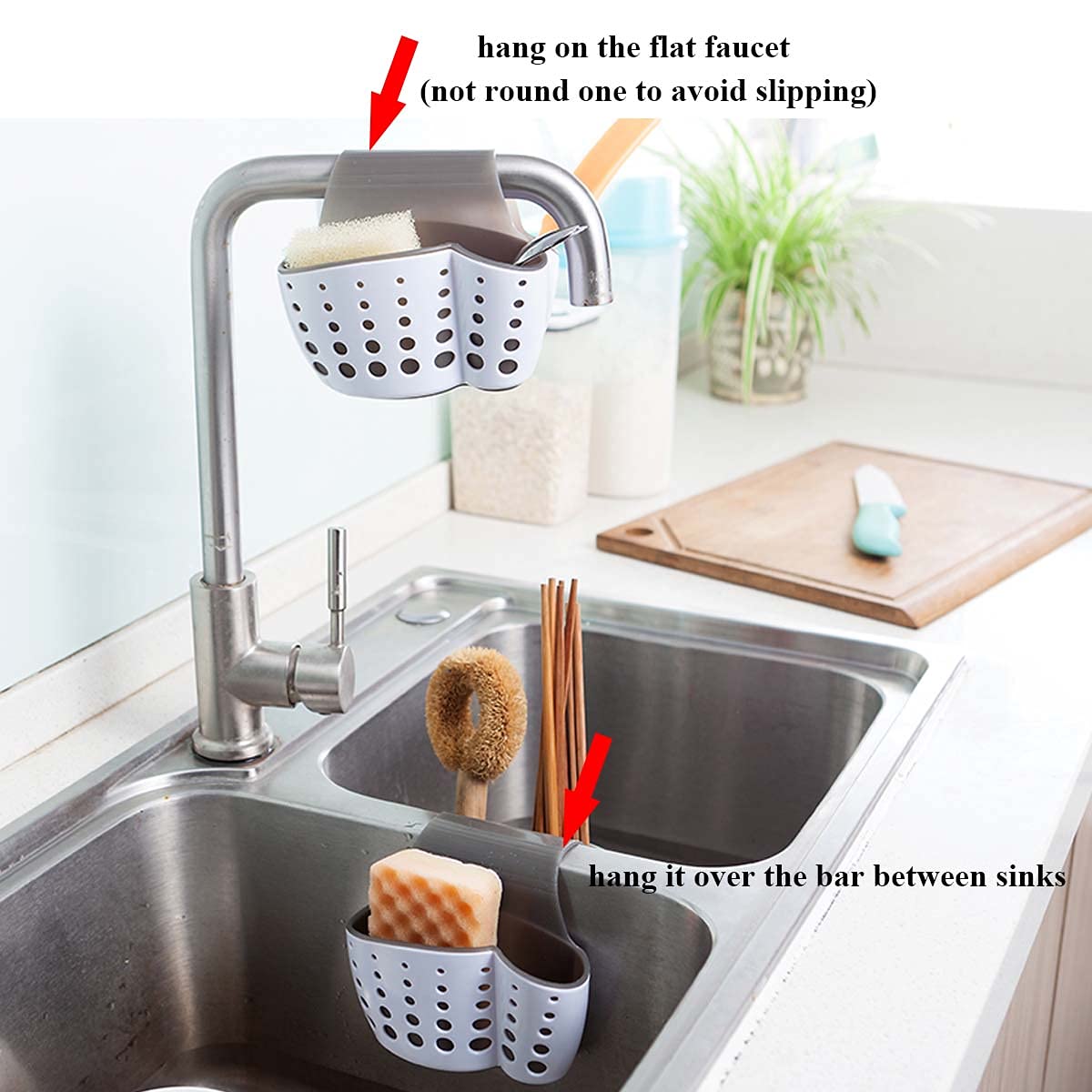 Eunion Plastic Sink Caddy Organizer - Sponge, Soap & Pen Holder for Kitchen Faucet or Desk | Space-Saving Bathroom & Office Storage Solution