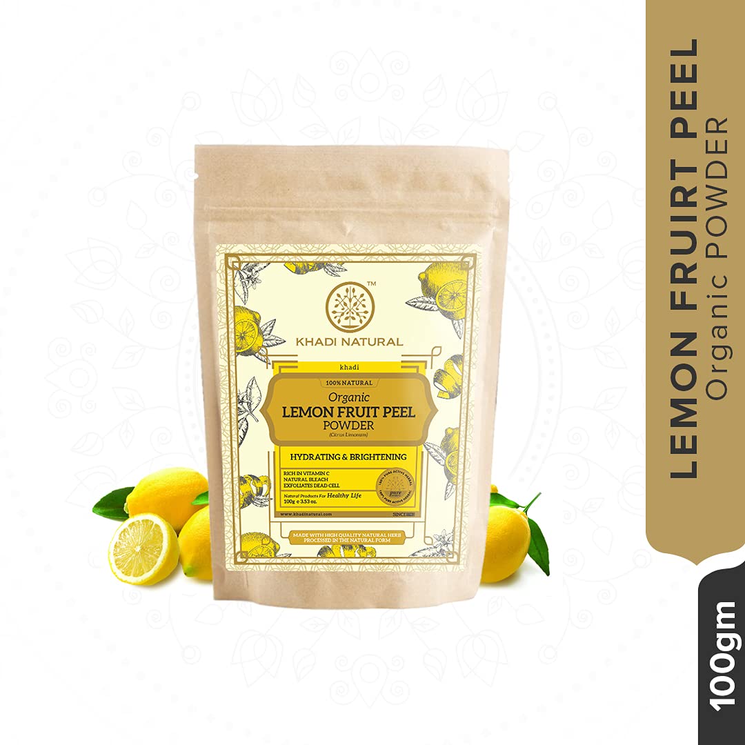 Organic KHADI NATURAL Lemon Fruit Peel Powder - Brightening & Exfoliating for Glowing Skin | Perfect for DIY Face Masks, Scrubs & Hair Treatments