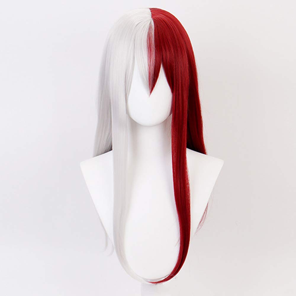 Kaneles Long Straight Anime Cosplay Wig for Women - Half White Half Red Synthetic Hair - Perfect for Halloween, Cosplay, and Themed Parties