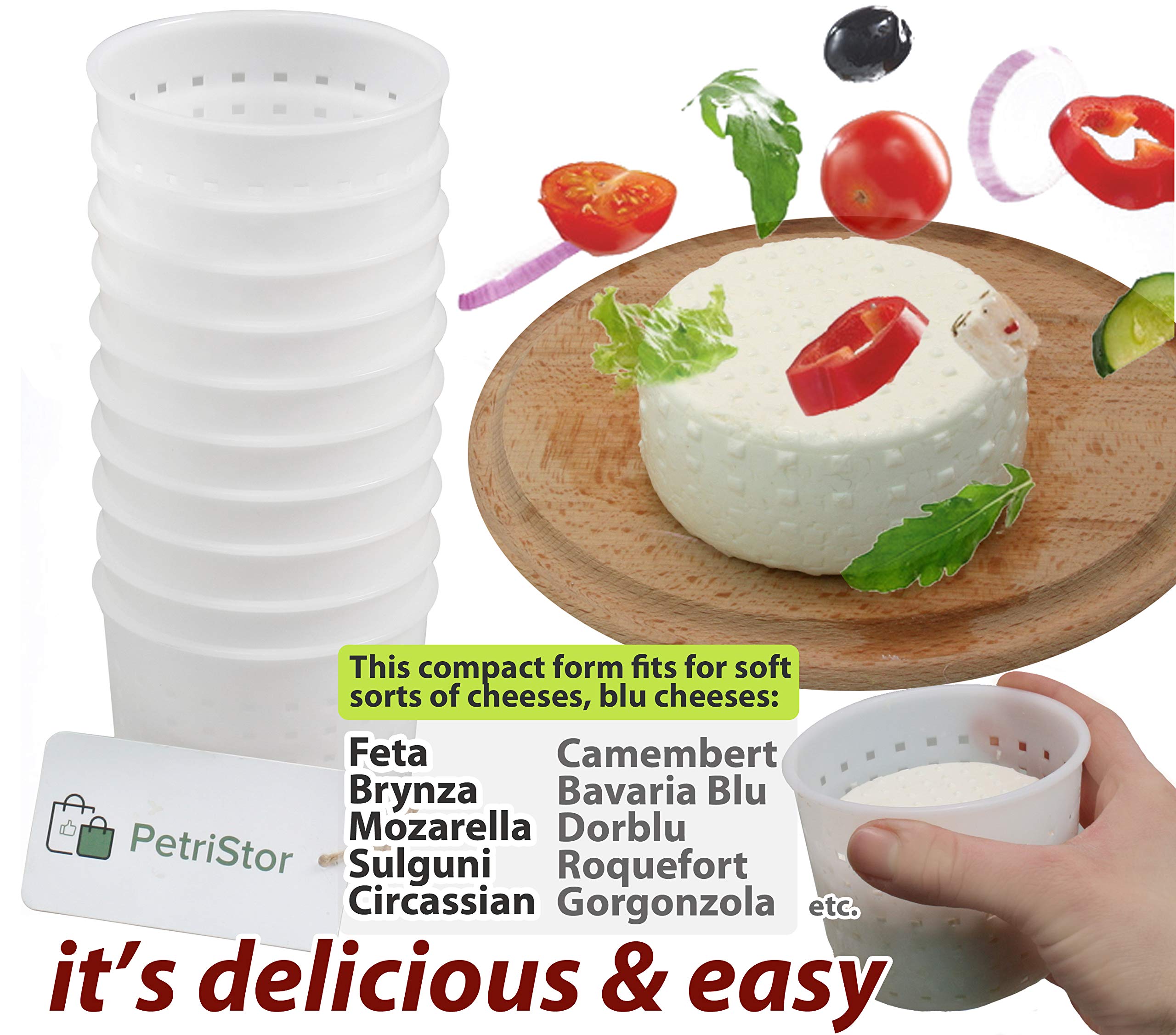 PetriStor 10-Piece Small Cheese Mold Set for Homemade Cheese Making - 1/3 qt Soft Cheese Molds for Cream Cheese, Feta & Queso Fresco - Perfect for DIY Cheese Kits, Artisan Cheesemaking & Home Kitchen Use