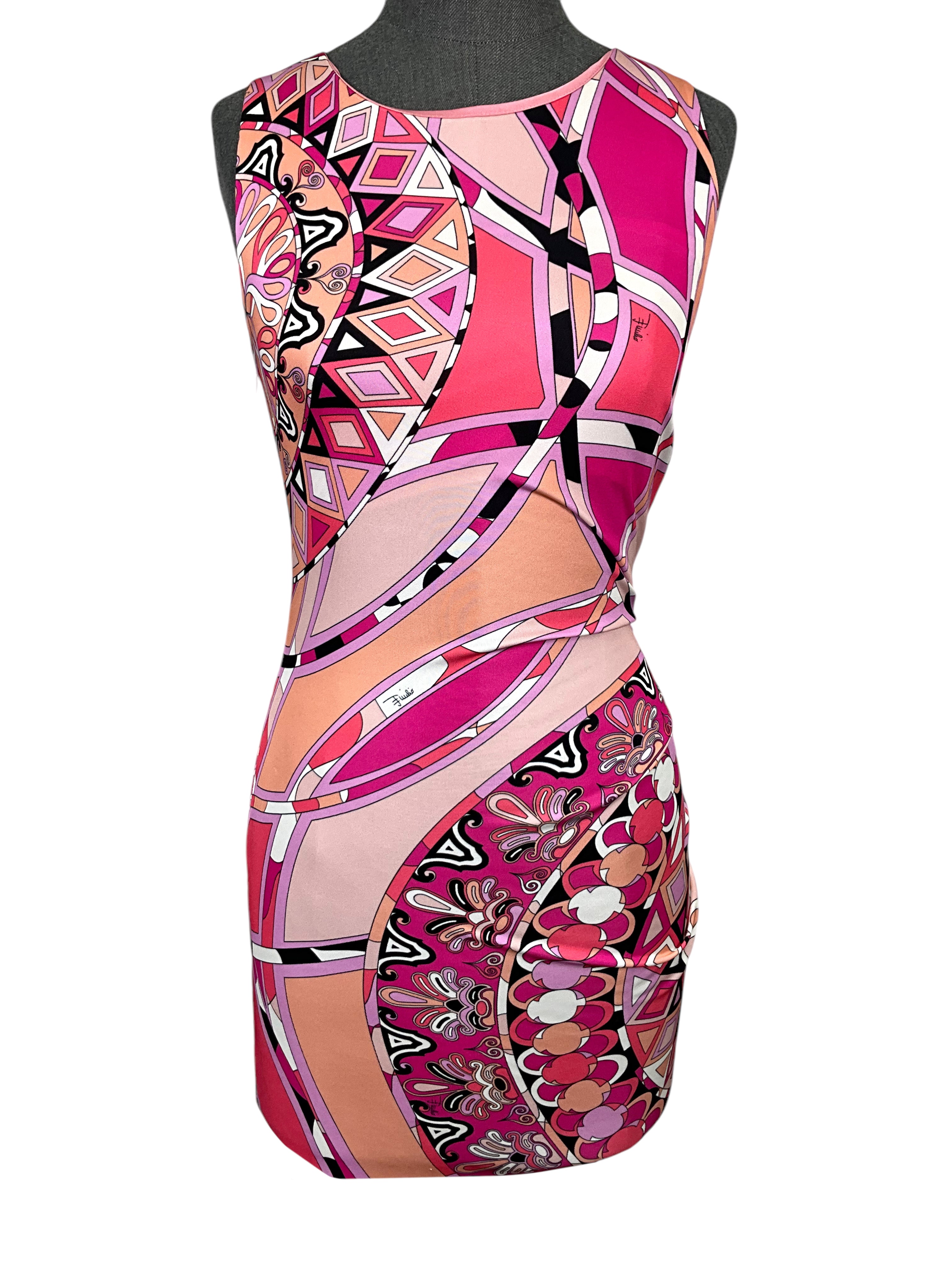 Emilio Pucci Geometric Print Sleeveless Jersey Dress - Size 4 | Women's Designer Summer Dress for Cocktail Parties & Beach Vacations