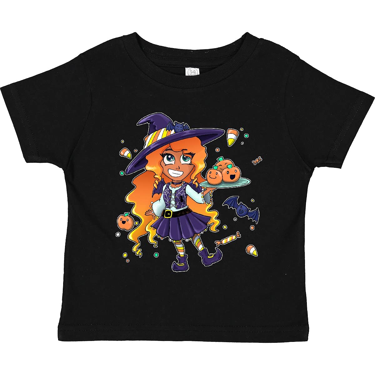 Inktastic Halloween Candy Corn Witch with Pumpkins Toddler T-Shirt - Cute Halloween Outfit for Kids, Boys & Girls - Perfect for Trick or Treat, Halloween Parties & Costume Events