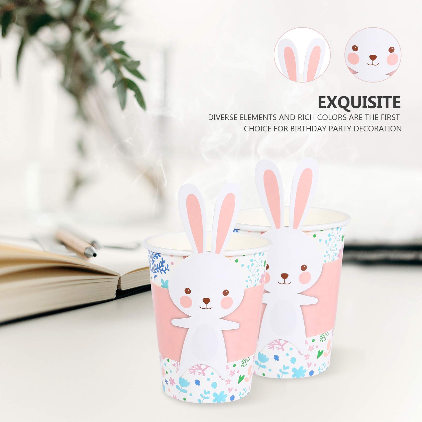PRETYZOOM 8pcs Bunny Rabbit Paper Cups & Plates Set - Easter Tableware Kit for Kids Party, Holiday Decoration, Spring Celebration and Home Decor (Cartoon Design, Disposable Tableware)