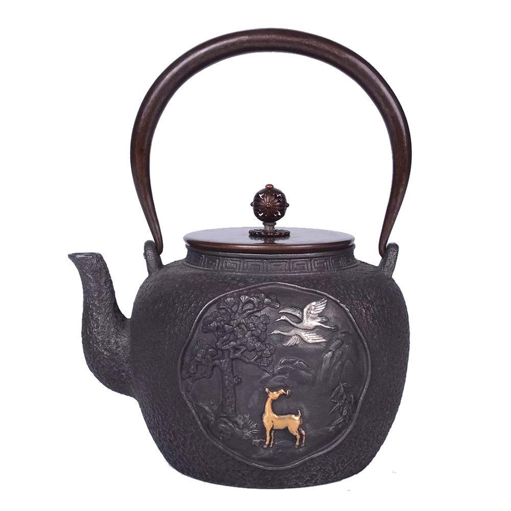 Premium Handmade Cast Iron Teapot - 1200ml Japanese Tetsubin Tea Kettle with Rust-Proof Enamel Coating, Ceramic Stove & Electric Heater Compatible, Black - Perfect for Home Tea Ceremonies, Office Use & Gift Giving