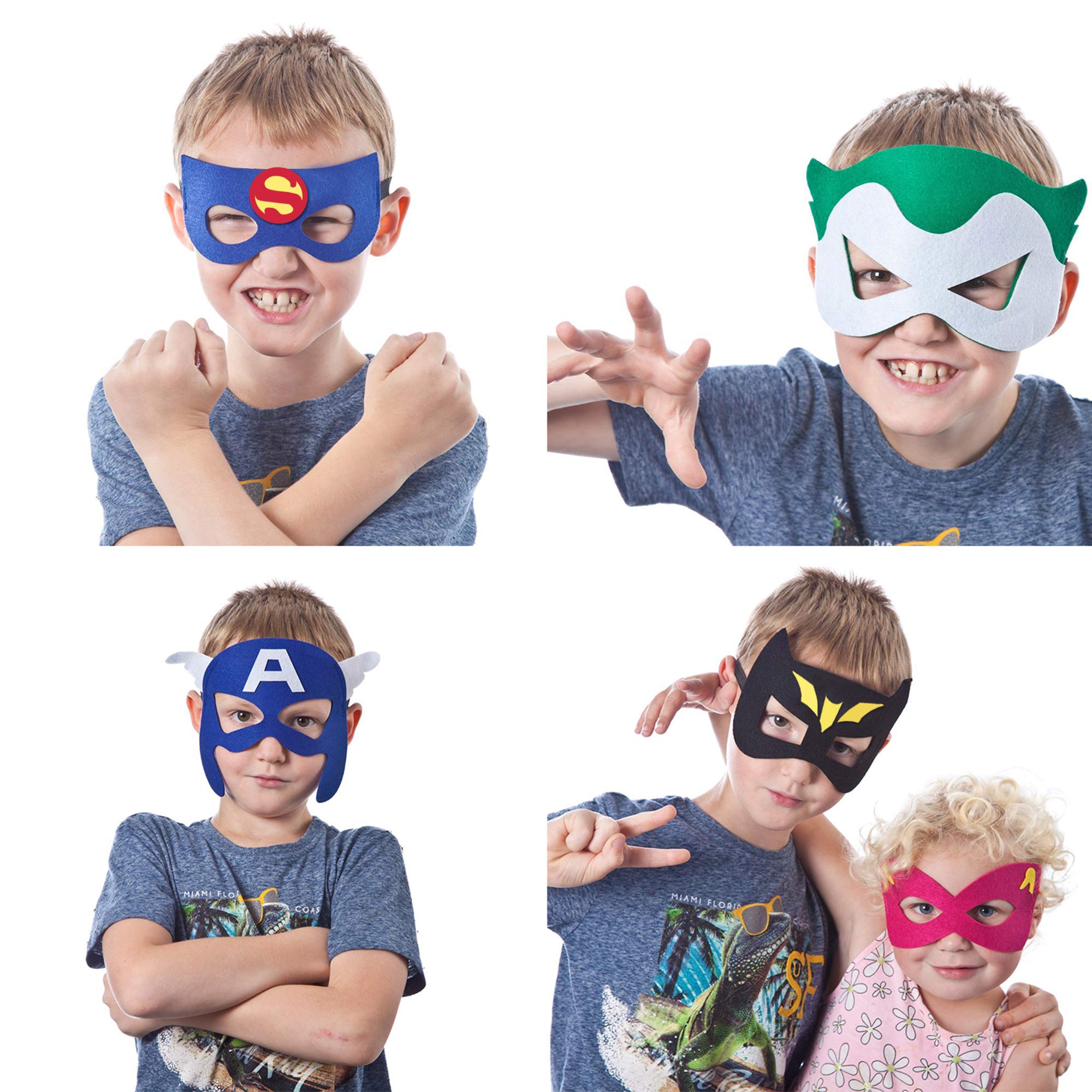 TEEHOME 33-Pack Superhero Masks for Kids - Felt & Elastic Party Favors, 33 Unique Hero Designs for Birthday Parties, Halloween & Dress-Up Play | Perfect for Superhero-Themed Events, Costume Parties & Pretend Play