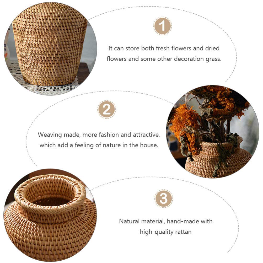 DOITOOL Rustic Woven Rattan Vase - Farmhouse Wicker Basket for Home Decor, Wedding Centerpiece & Kitchen Storage | Perfect for Dried Flowers, Farmhouse Style & Organizing Essentials