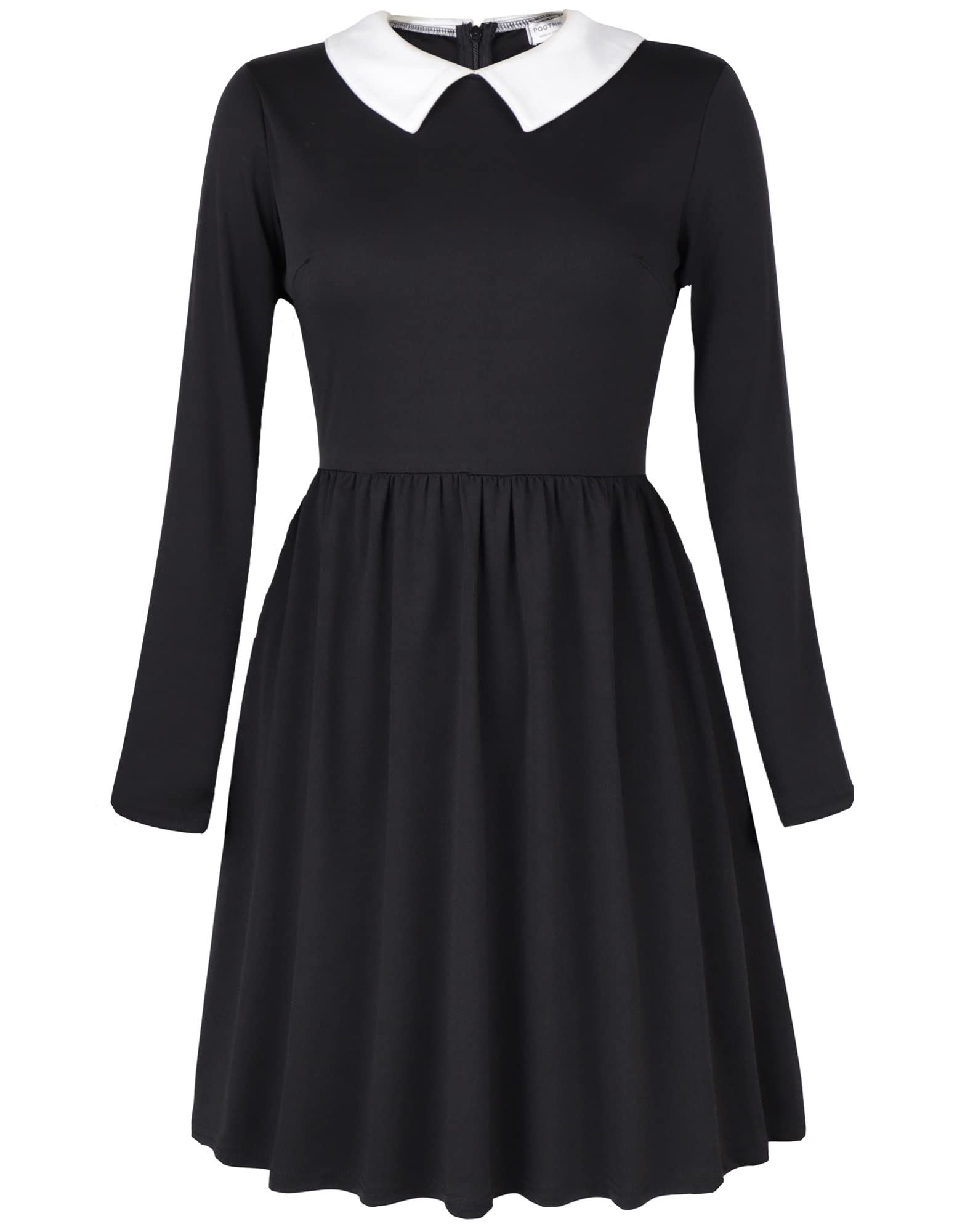 POGTMM Women's Halloween Costume Dress - Elegant Long Sleeve Black Gothic Dress with Victorian High Neck Collar | Perfect for Halloween Parties, Cosplay, and Themed Events