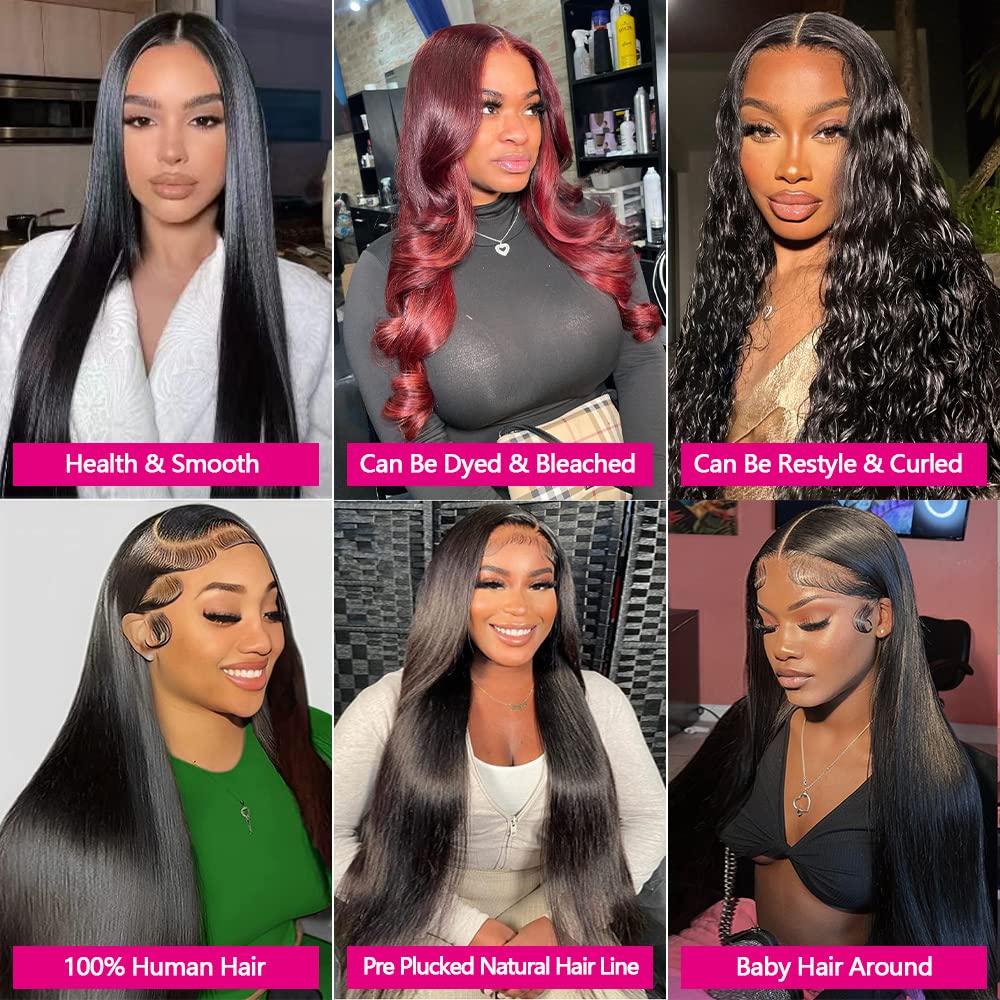 JARAMA 13x4 Straight Lace Front Wig Human Hair 32 Inch 180% Density HD Transparent Lace Brazilian Hair Wig - Pre Plucked Glueless Lace Frontal Wig for Women (Natural Black) | Perfect for Daily Wear, Cosplay & Special Occasions