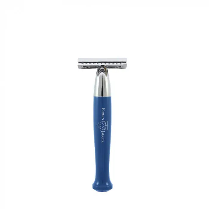 Edwin Jagger DE89Lbl Blue Handle Double Edge Safety Razor - Premium Shaving for Men - Perfect for Wet Shaving & Travel Grooming Kit