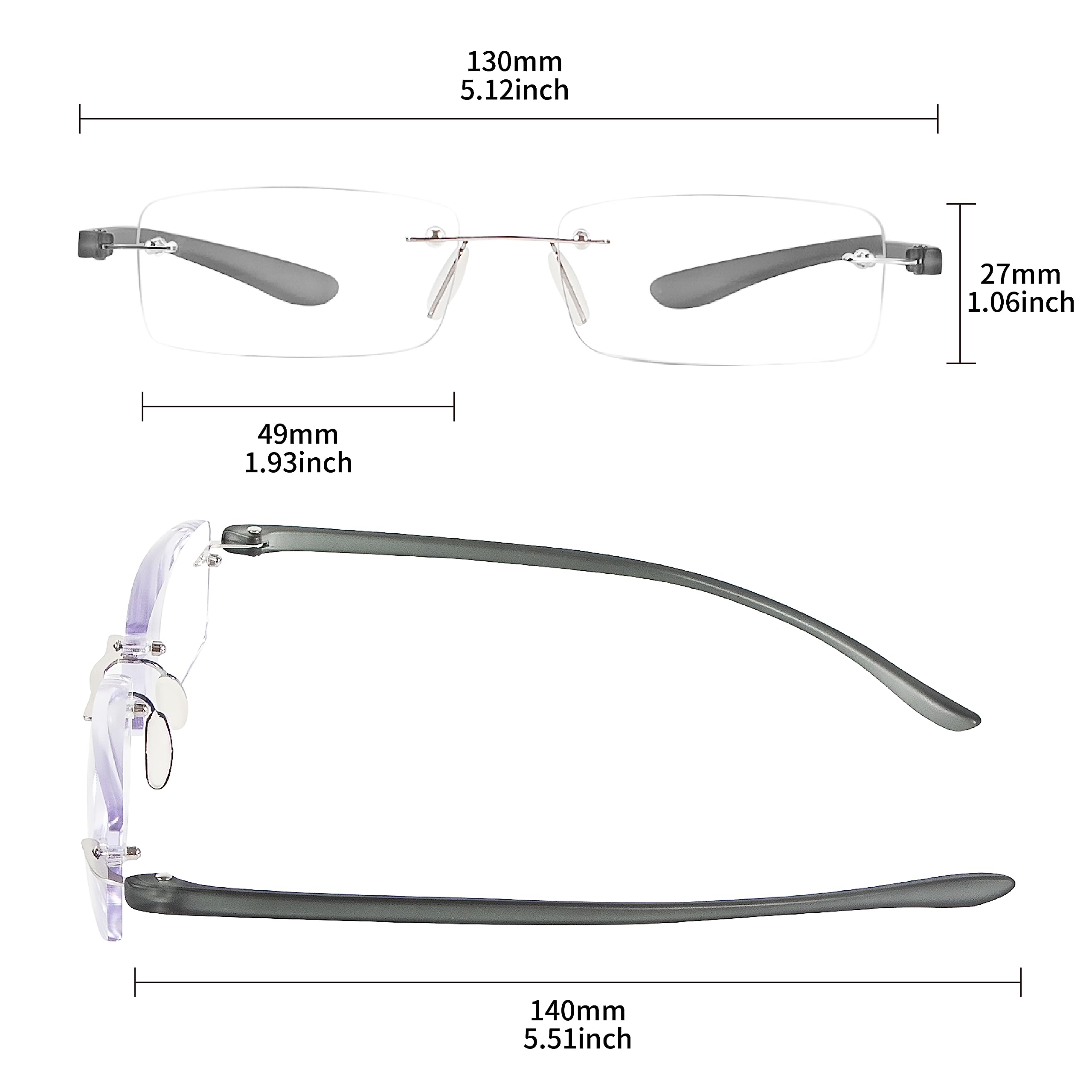 2 Pack Blue Light Blocking Reading Glasses for Men & Women - Anti Eyestrain Computer Glasses, Frameless Lightweight Design for Office, Gaming & Screen Use