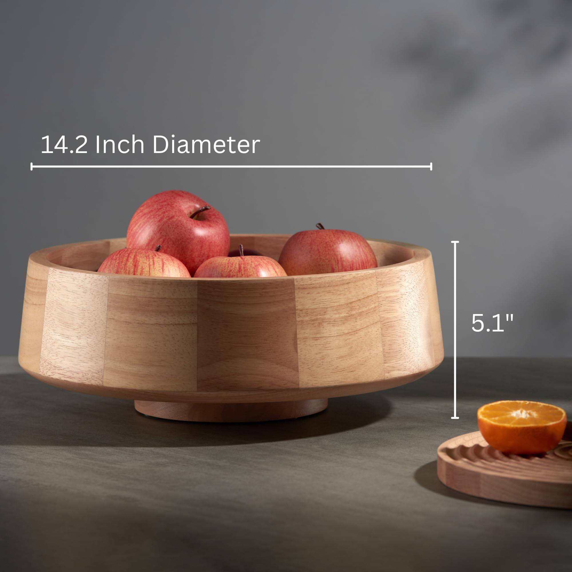 XL Natural Wood Fruit Bowl for Kitchen Counter - 14.2-inch Large Decorative Wooden Bowl | Perfect for Displaying Fruits, Vegetables, or as a Stylish Centerpiece in Dining Room & Kitchen Decor
