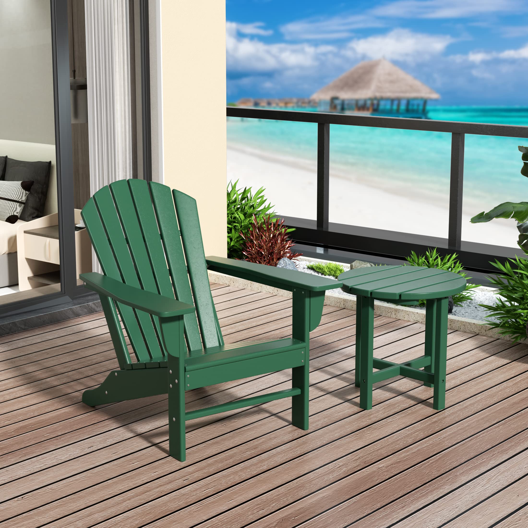 WestinTrends Dylan 3-Piece Outdoor Adirondack Chair Set with Side Table - Dark Green Patio Furniture for Garden, Backyard, Poolside & Deck Relaxation