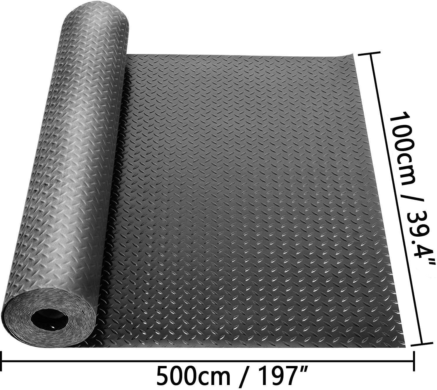 Heavy Duty 3.3x16.5FT Anti-Slip Rubber Garage Floor Mat - 1/8 Inch Thick Diamond Pattern Waterproof & Stain Resistant Industrial Flooring Roll for Under Car Protection - Perfect for Garage, Workshop, and Auto Shop Floor Covering