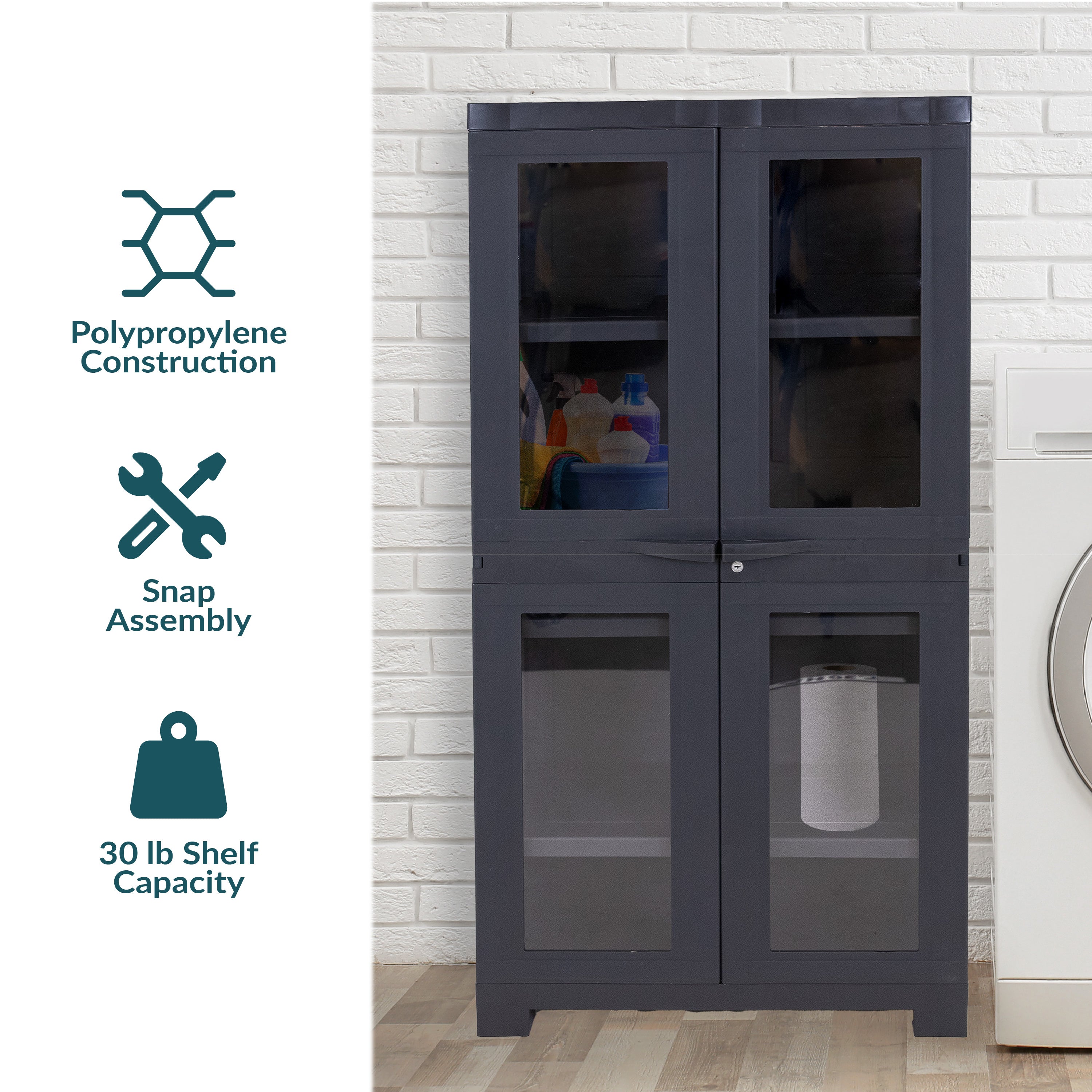 Lockable Plastic Storage Cabinet with 3 Adjustable Shelves - Heavy Duty Outdoor & Indoor Organizer for Garage, Shed, Patio, or Home Organization