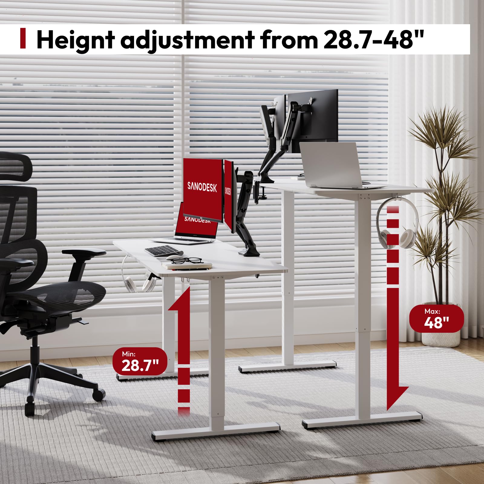 SANODESK 79x32 Inch Electric Standing Desk - Height Adjustable Sit Stand Desk with Splice Board, White Frame & White Top - Perfect for Home Office, Gaming & Computer Workstations