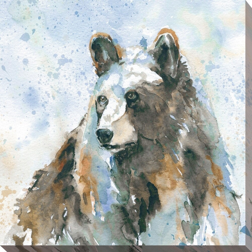 Black Bear on Blue Giclee Canvas Wall Art - Premium Stretched Canvas Print for Home & Office Decor - Perfect for Living Room, Bedroom, or Cabin Wall Decoration
