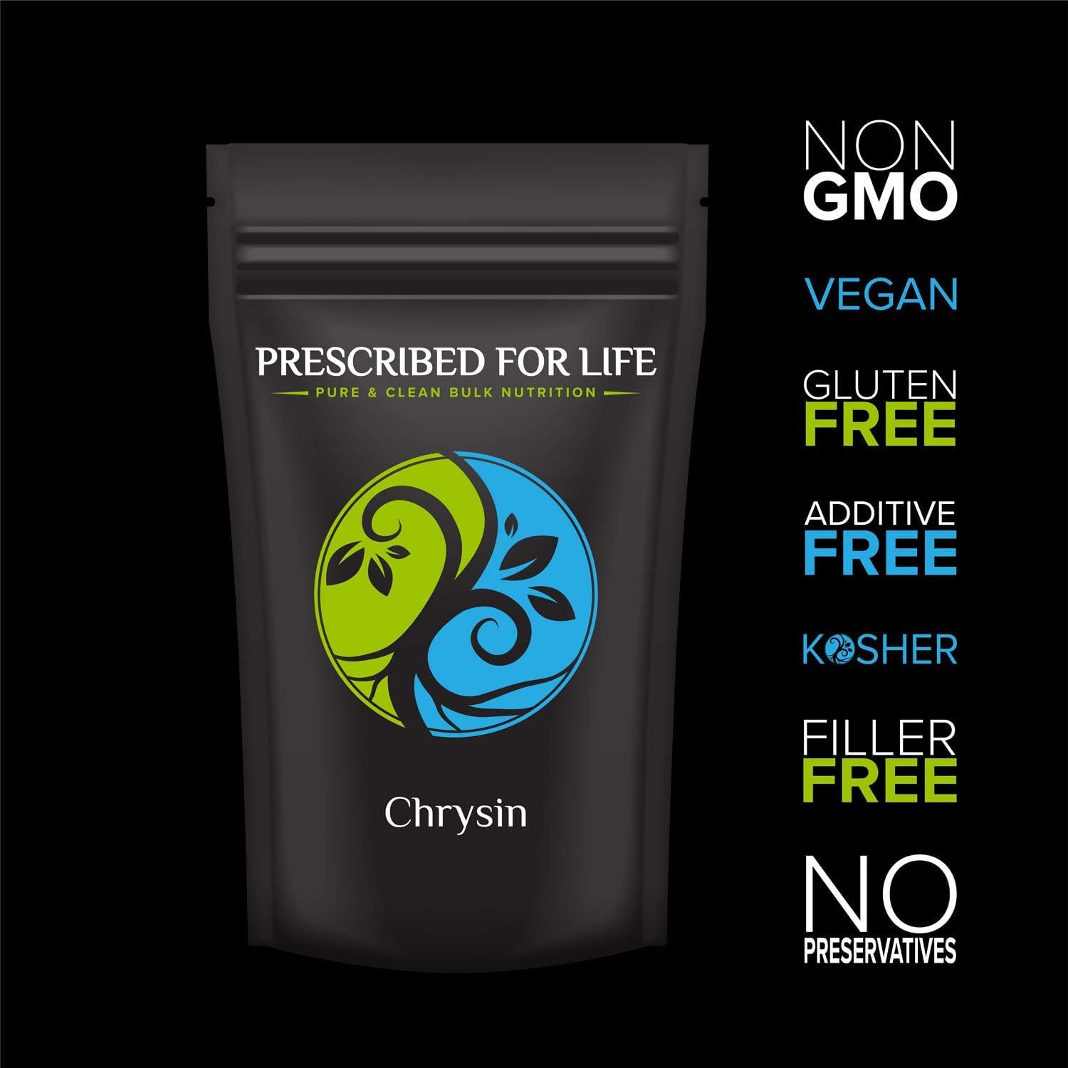 Prescribed For Life Chrysin Powder 98% High Purity - Natural Flavonoid Supplement for Hormone Balance & Antioxidant Support - Vegan, Gluten Free, Non-GMO (12oz/340g) - Perfect for Smoothies, Tea & Wellness Routines