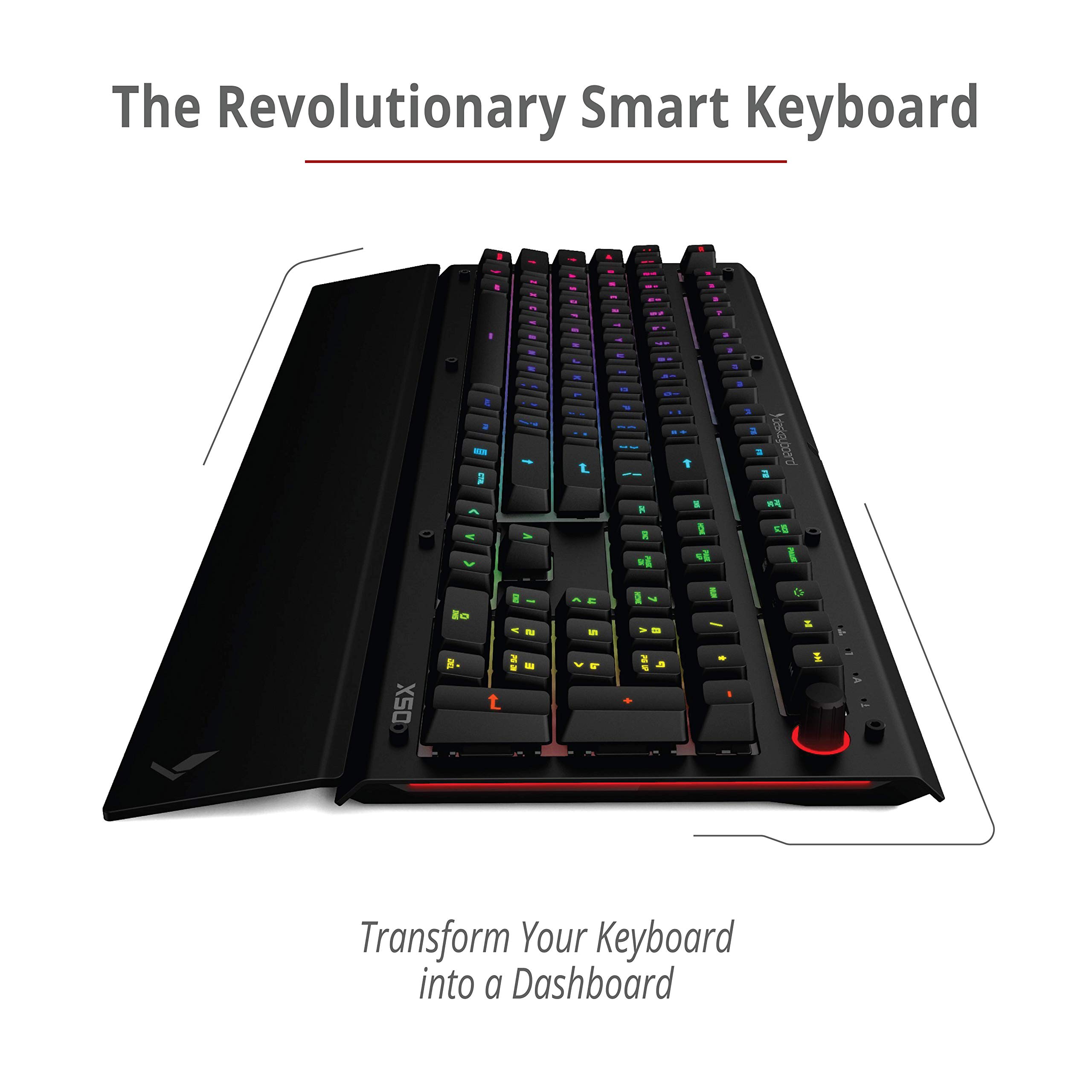 Das Keyboard X50Q RGB Mechanical Keyboard - Programmable, Soft Tactile Switches, Aluminum Frame, Palm Rest & Volume Knob (104 Keys, Black) - Perfect for Gaming, Coding & Office Work