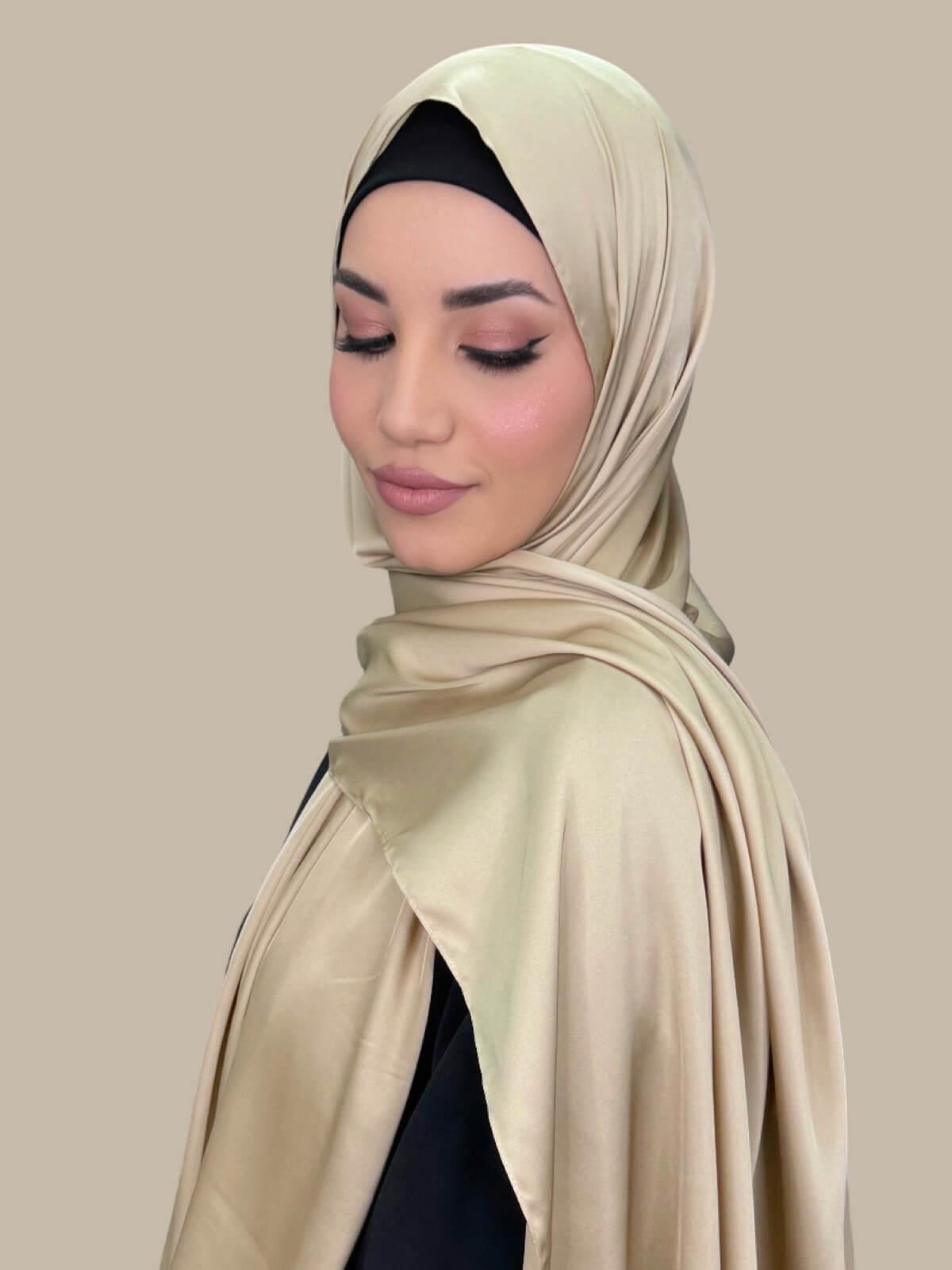 Luxury Soft Gold Satin Hijab Scarf - Elegant & Breathable for Women - Perfect for Daily Wear, Prayer, and Special Occasions