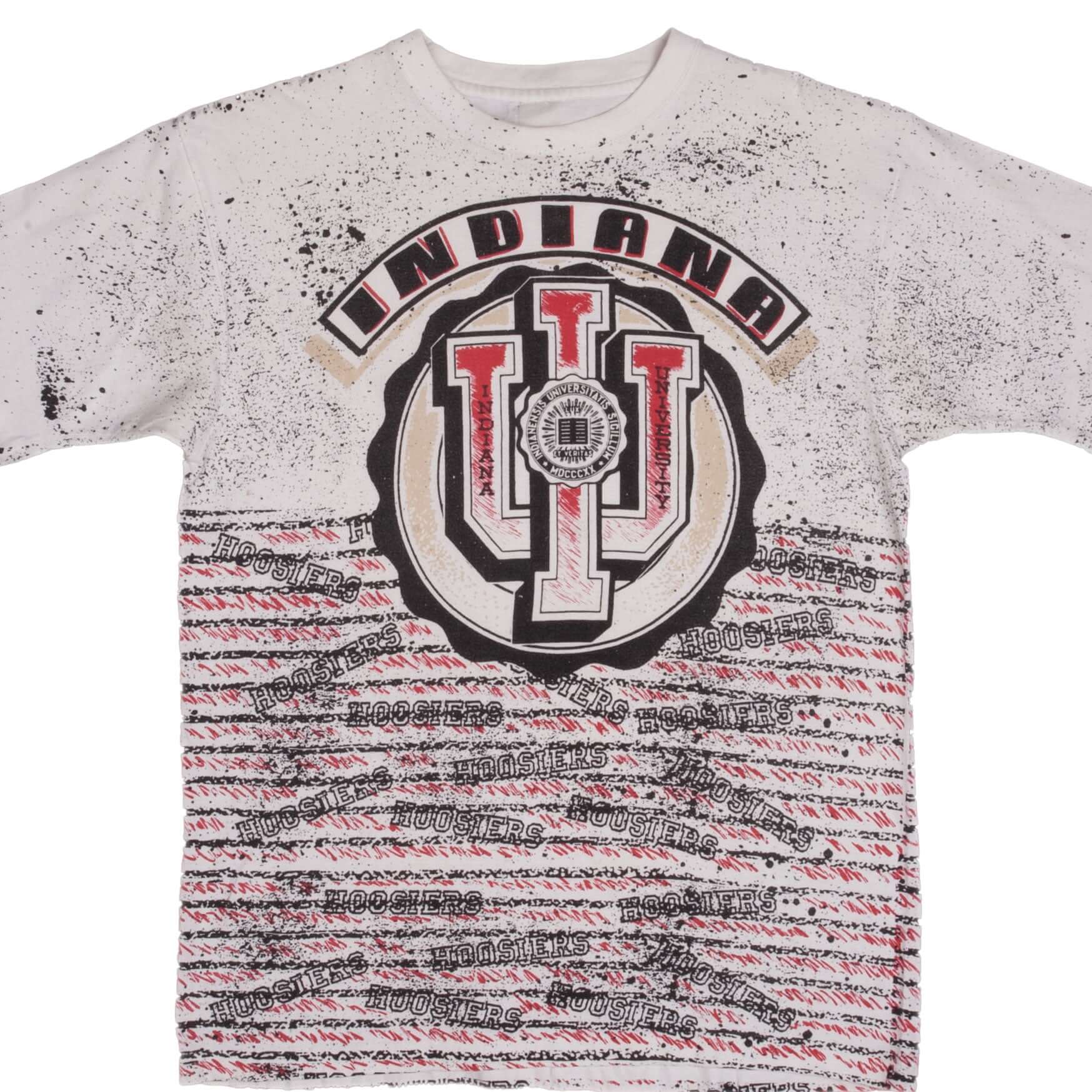 Vintage 1990s Indiana University Football All Over Print Tee Shirt - Size Large - Retro College Sports Fan Gift for Game Day & Casual Wear