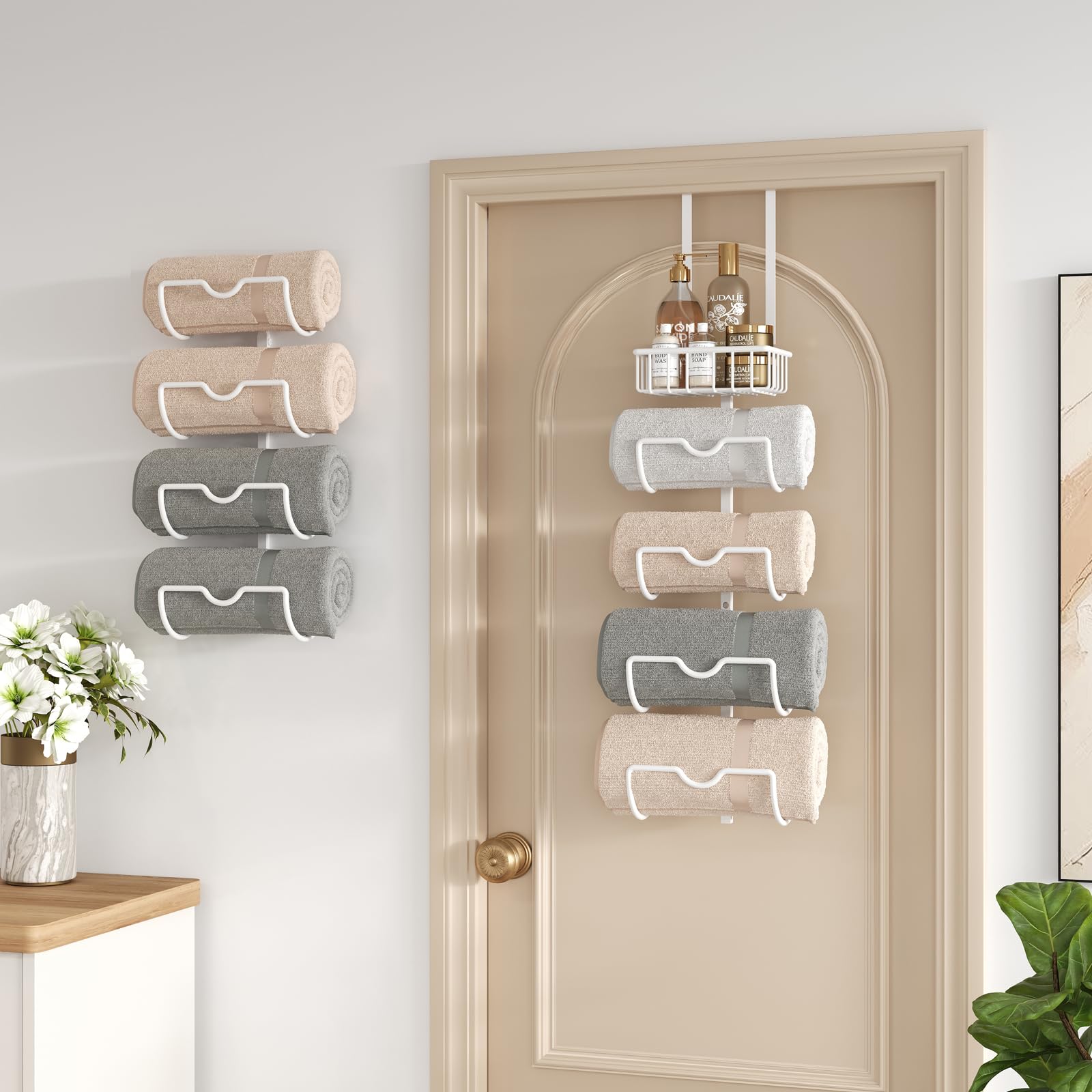 X-cosrack 9-Tier Adjustable Over The Door Towel Rack - Space Saving Bathroom & Closet Organizer for Towels, Robes & Accessories - Perfect for Small Bathrooms, Walk-in Closets & Laundry Rooms (White)