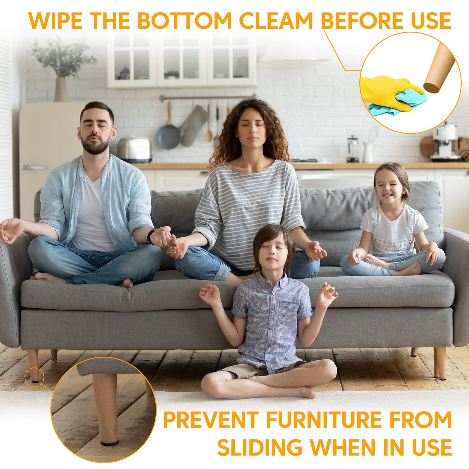 Non-Slip Furniture Pads for Hardwood Floors - Self-Adhesive Silicone Grippers for Chairs, Tables, Electronics & Appliances - 4