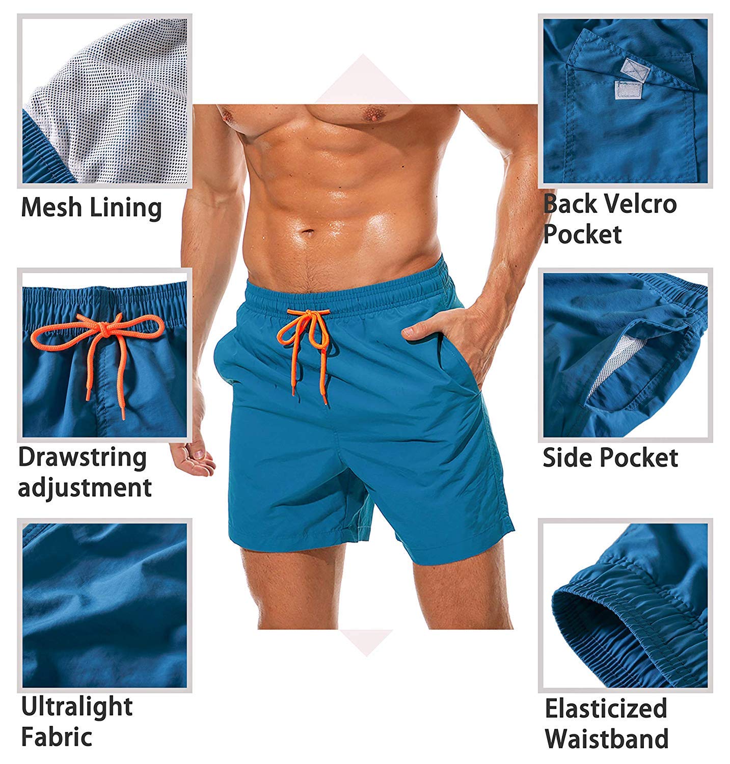 Men’s Quick Dry Swim Trunks with Mesh Lining & 3 Pockets - Perfect for Beach, Pool, and Water Sports