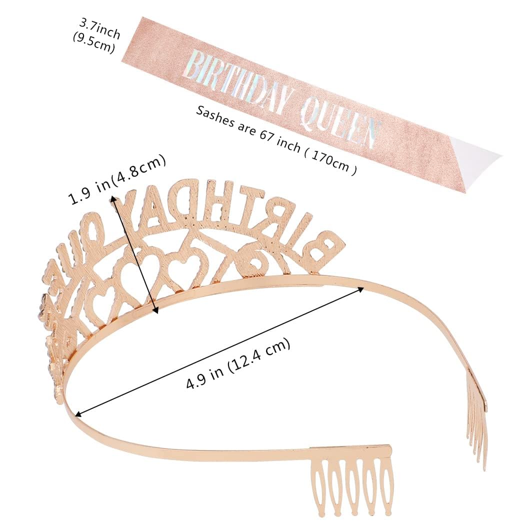 Shining Diva Fashion Birthday Sash & Crown Set - 2 Pcs | Elegant Birthday Queen Accessories | Perfect Gift for Best Friend, Sister, Teenager | Ideal for Birthday Parties, Photo Shoots & Celebrations