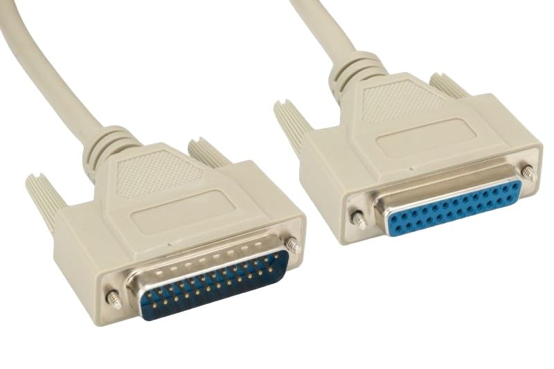 Shielded RS232 Serial Cable DB25 Male to DB25 Female - Molded Beige (3/6/10/15/25/50/100 Feet) for Industrial Automation, POS Systems & Legacy Computer Connections