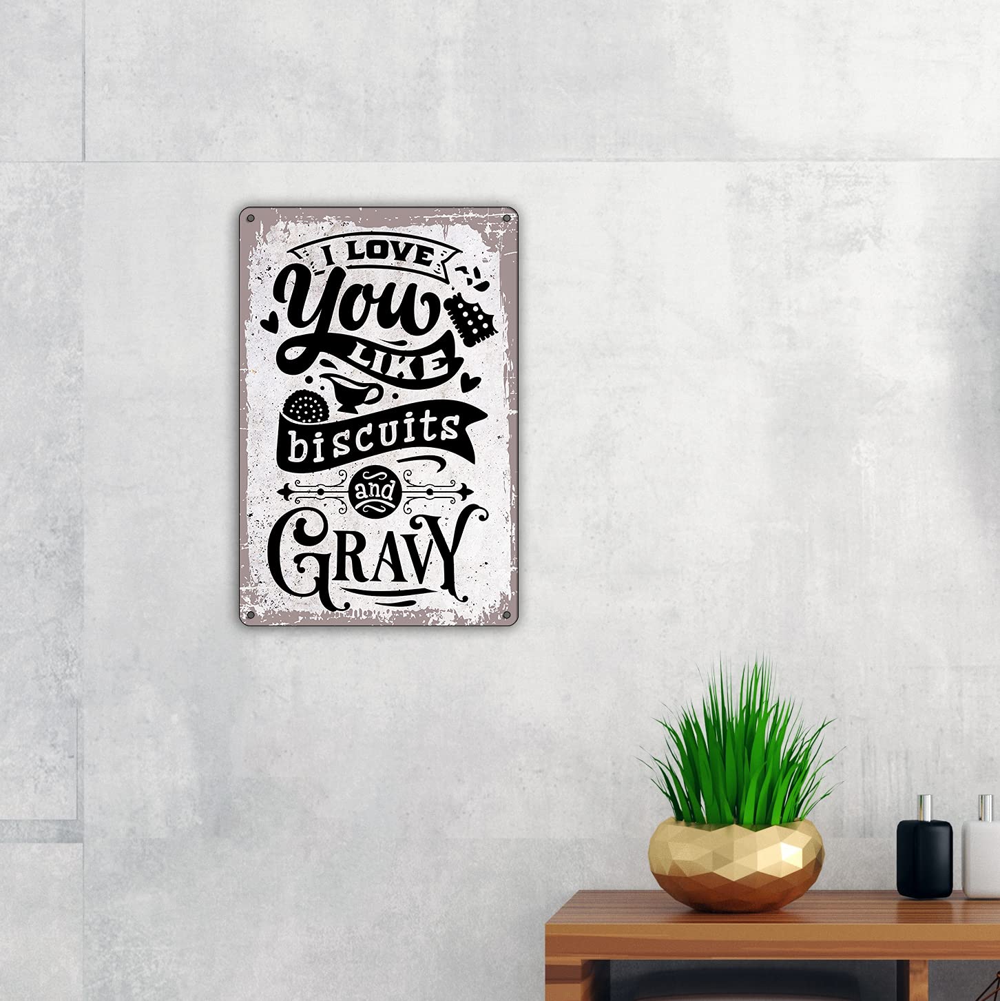 Funny Kitchen Metal Tin Sign - Retro Biscuits & Gravy Wall Decor for Home