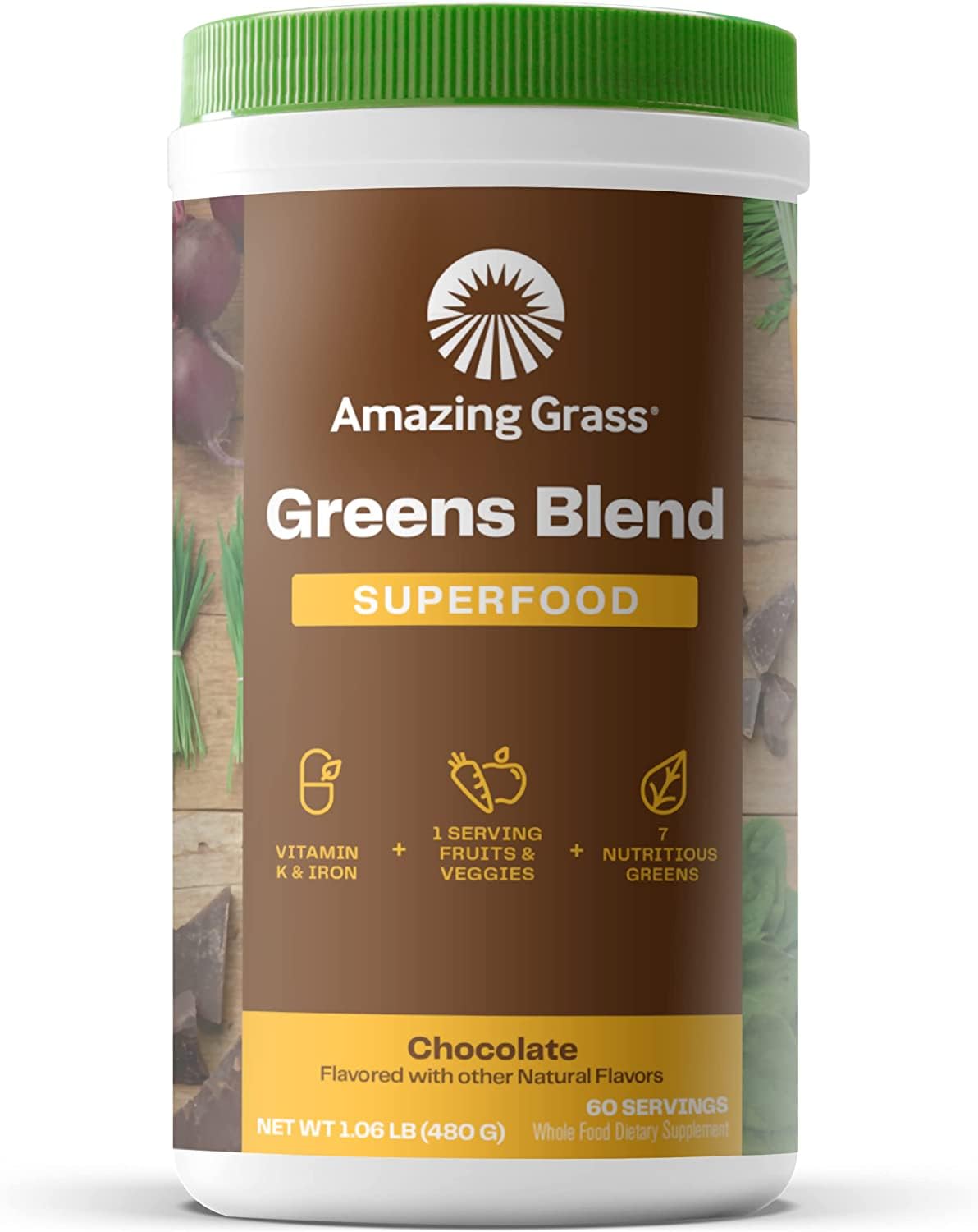 Organic Superfood Greens Powder with Digestive Enzymes & Probiotics - Amazing Grass Greens Blend with Spirulina, Chlorella, Beet Root | Chocolate Flavor | 60 Servings | Perfect for Smoothies, Juices & Daily Nutrition Boost