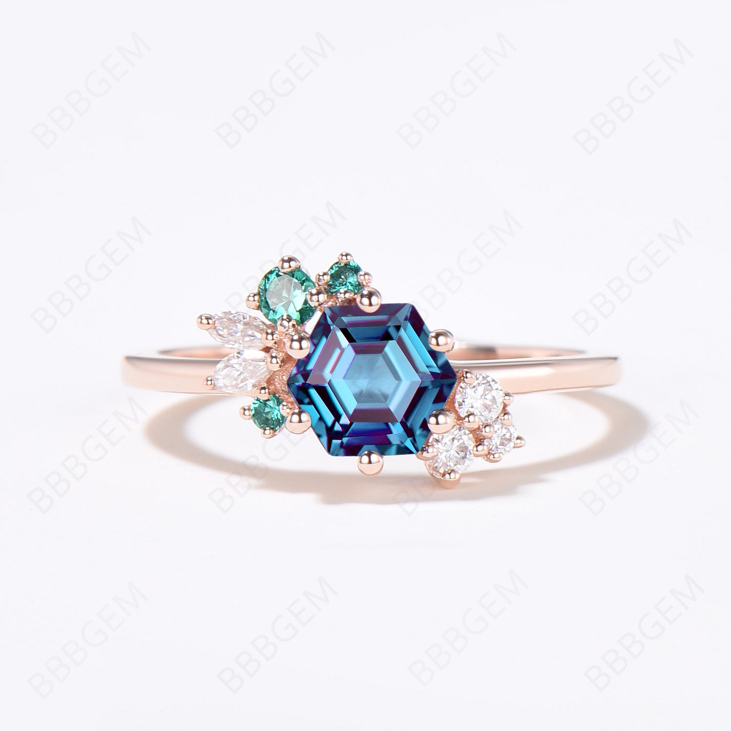 June Birthstone Ring - Hexagon Cut Color Changing Alexandrite & Moissanite Engagement Ring in 14K Gold | Vintage Style Promise Ring for Women | Perfect for Anniversaries, Proposals & Special Occasions