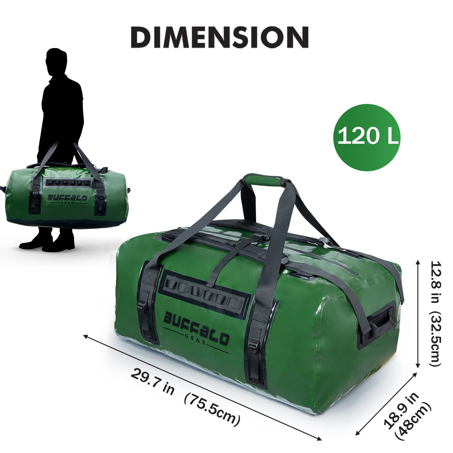 Buffalo Gear 120L Waterproof Duffel Bag - Large Dry Bag for Travel, Hunting, Camping, Boating & Motorcycling | Keep Gear Dry in Any Weather | Perfect for Outdoor Adventures & Water Sports