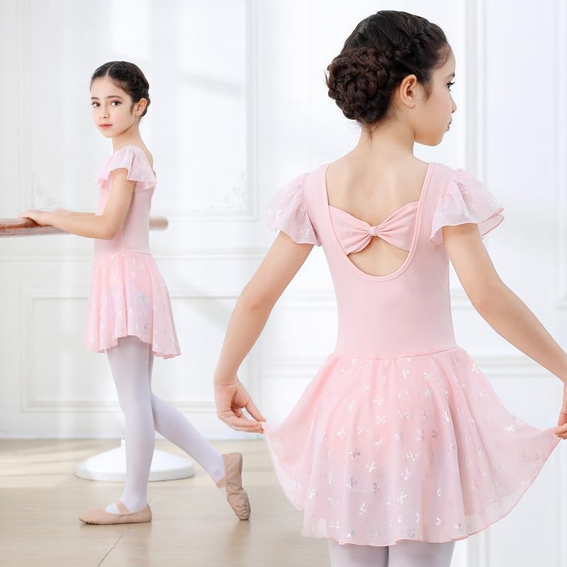 DIPUG Girls Ballet Leotard with Bow - Shiny Dance Dress for Ballet, Jazz, Gymnastics & Performance - Perfect for Recitals, Competitions & Dance Classes