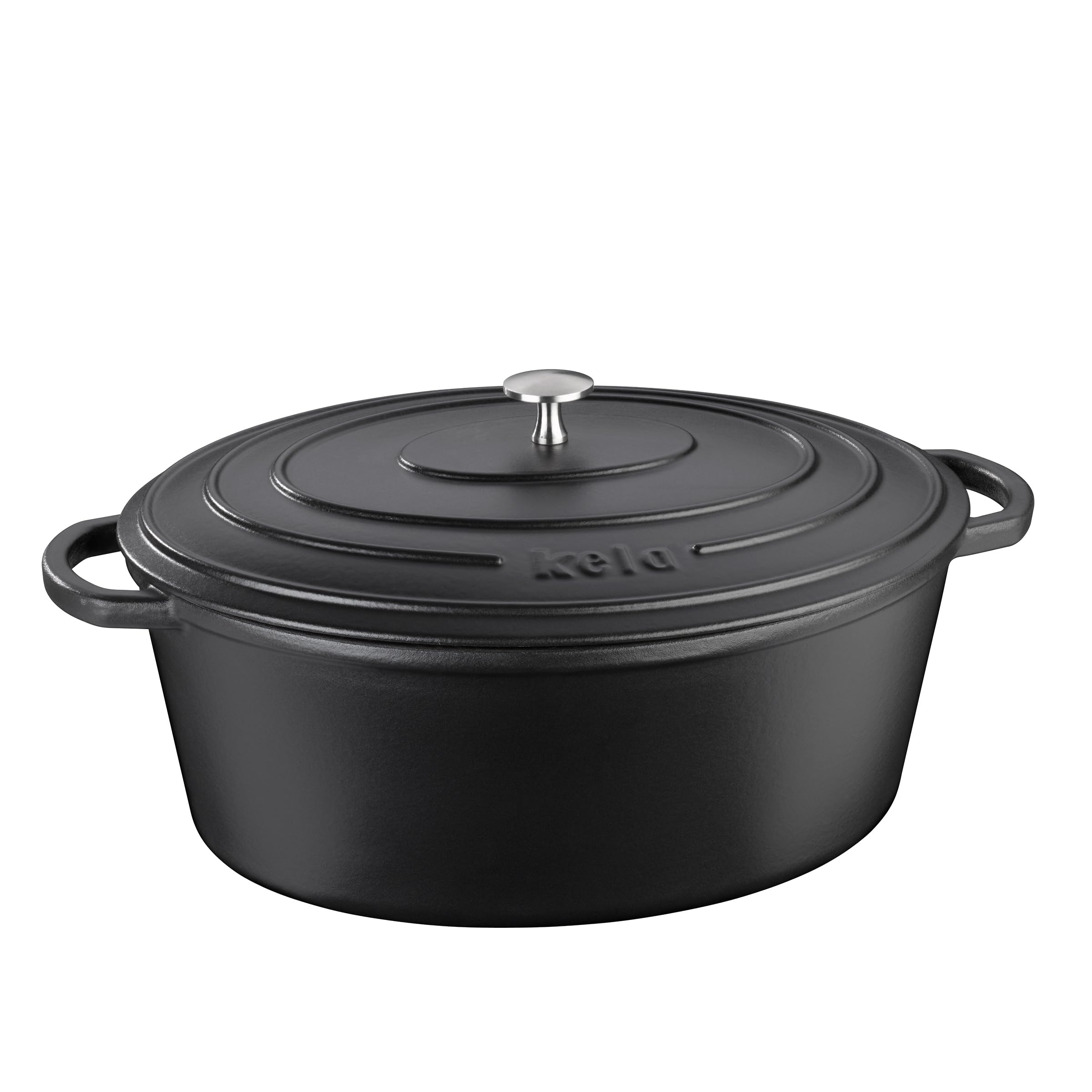 Kela Calido 9.5L Cast Iron Oval Casserole Dish - Black Enamel Dutch Oven for Baking, Roasting & Serving - Perfect for Oven, Stovetop & Camping Cooking