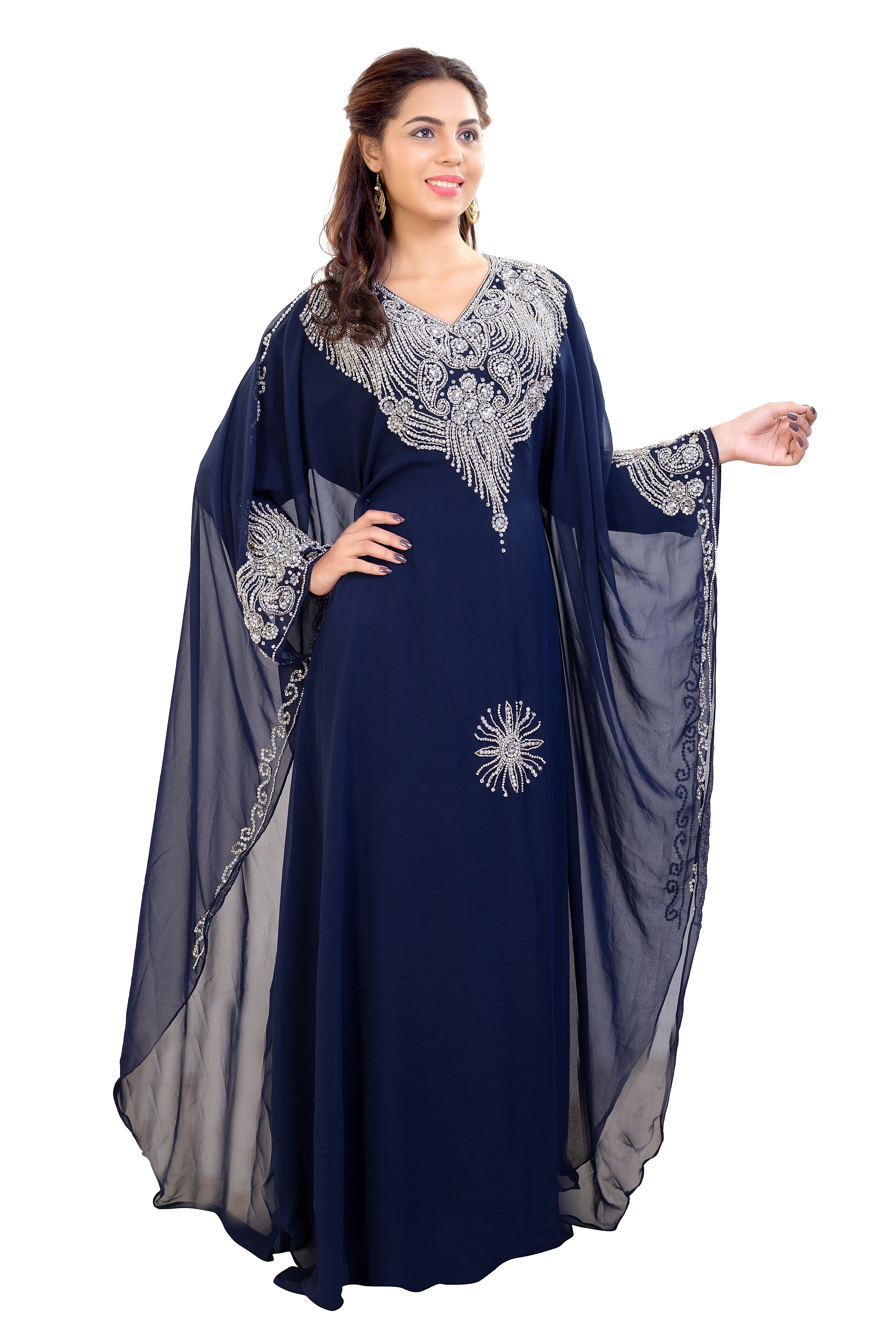 Elegant Tea Party Kaftan with Sparkling Crystal Embroidery - Perfect for Garden Parties, Bridal Showers & Special Occasions