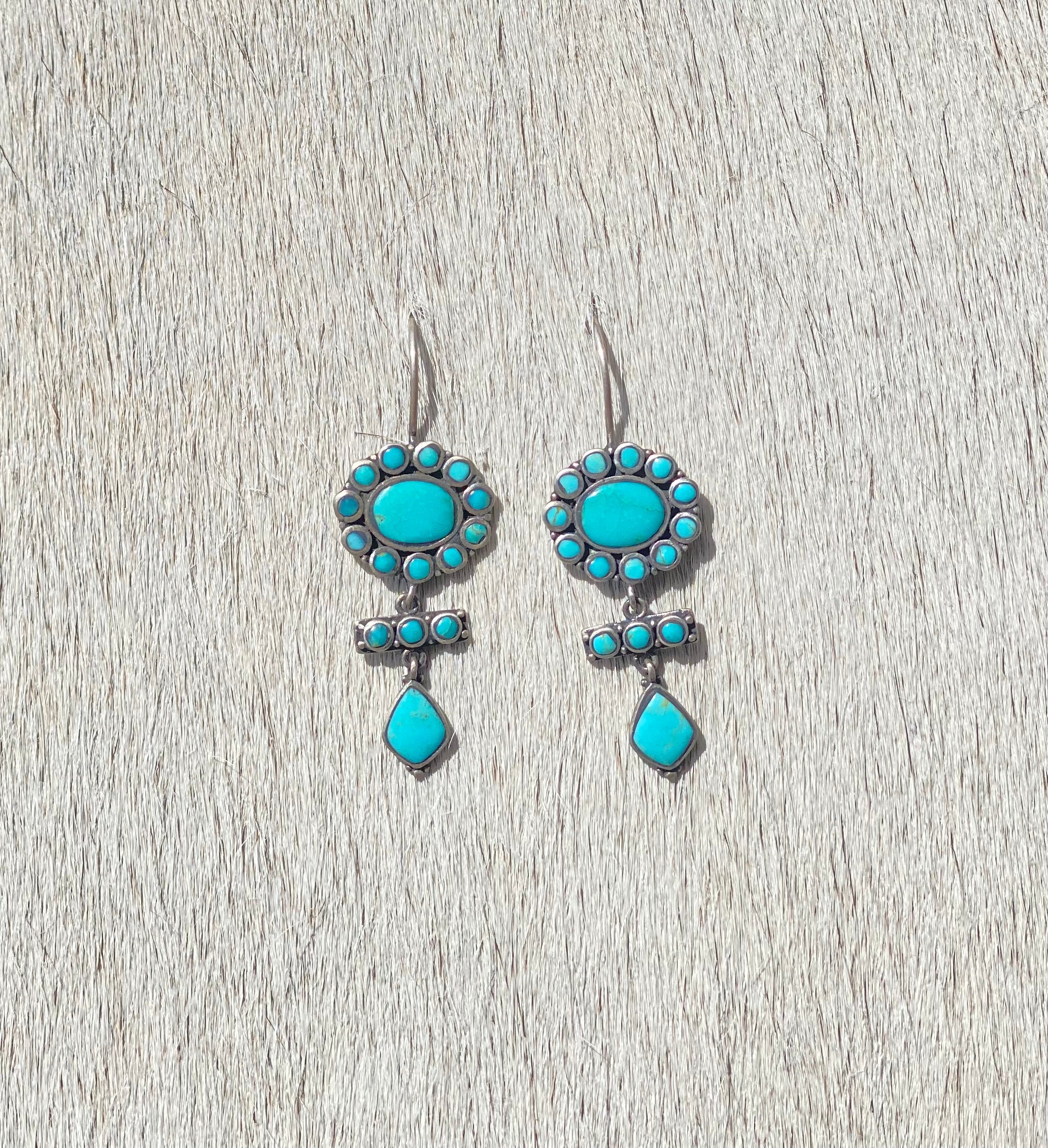 Turquoise Flower Diamond Dangle Earrings for Women - Elegant Bohemian Jewelry for Party, Wedding & Everyday Wear