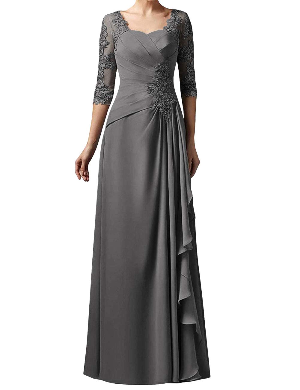 Elegant Mother of The Bride Dresses - Lace & Chiffon Long Sleeve Evening Gown for Wedding Guest | Perfect for Formal Events, Ceremonies & Special Occasions