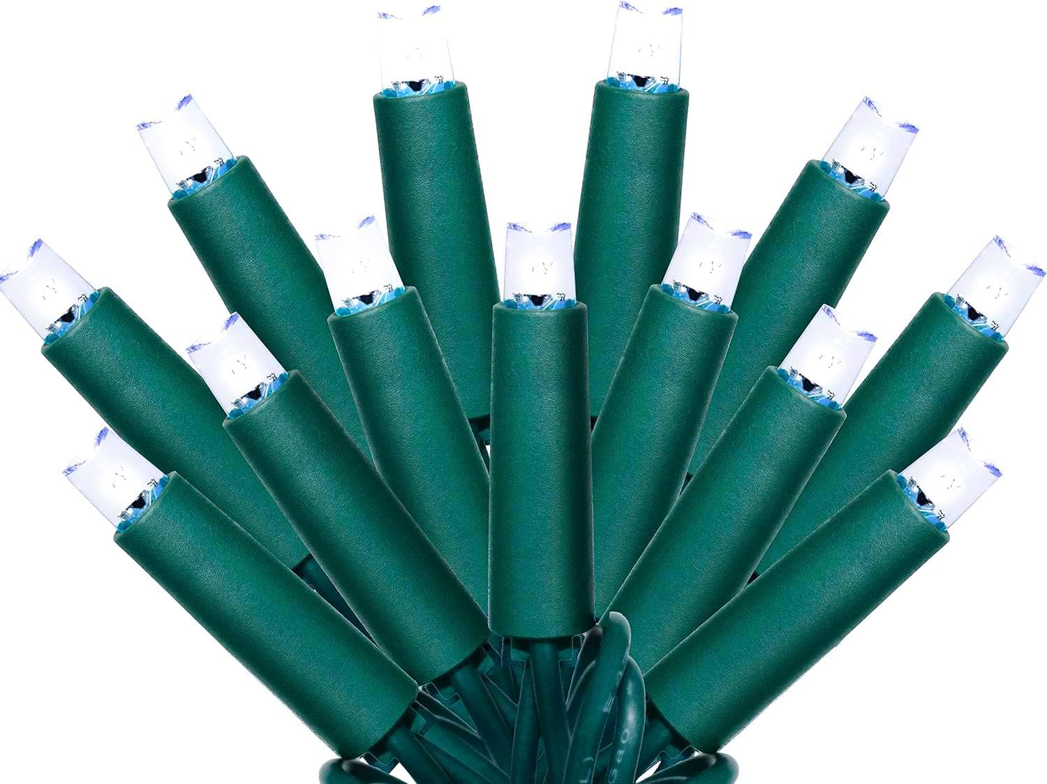 50 Count Outdoor Christmas Lights - 25 ft Commercial Grade Heavy Duty Green Wire with Pure White Light & 6 Inch Spacing - Perfect for Indoor/Outdoor Holiday Decorations, Christmas Trees, and Home Lighting