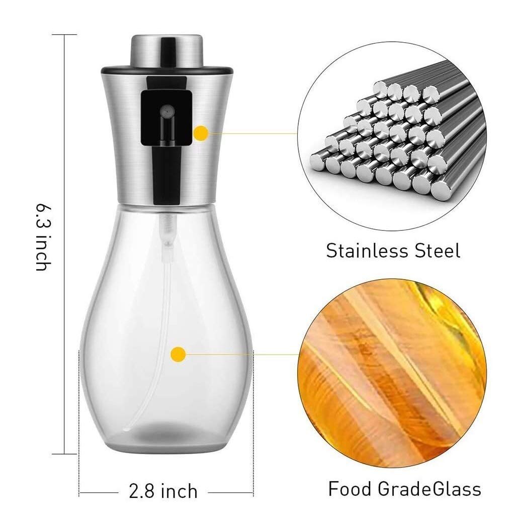 Premium Olive Oil and Vinegar Dispenser - 200ml Glass Cruet Bottle with Sprayer for Kitchen, Cooking, Salad Dressing, Bread Baking & Grilling | Portable Oil Sprayer for Healthy Cooking & Meal Prep