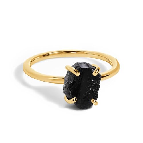 Yellow Gold Black Obsidian Ring - Petite