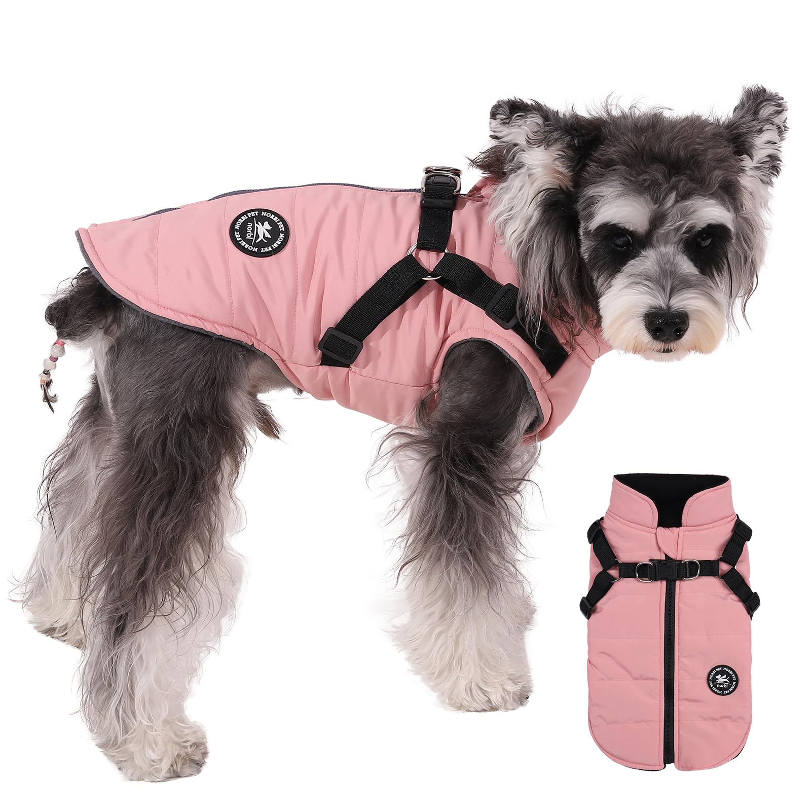 Norbi Dog Winter Coat with Built-in Harness - Adjustable Warm Jacket for Small, Medium & Large Dogs - Cold Weather Protection for Outdoor Walks & Adventures